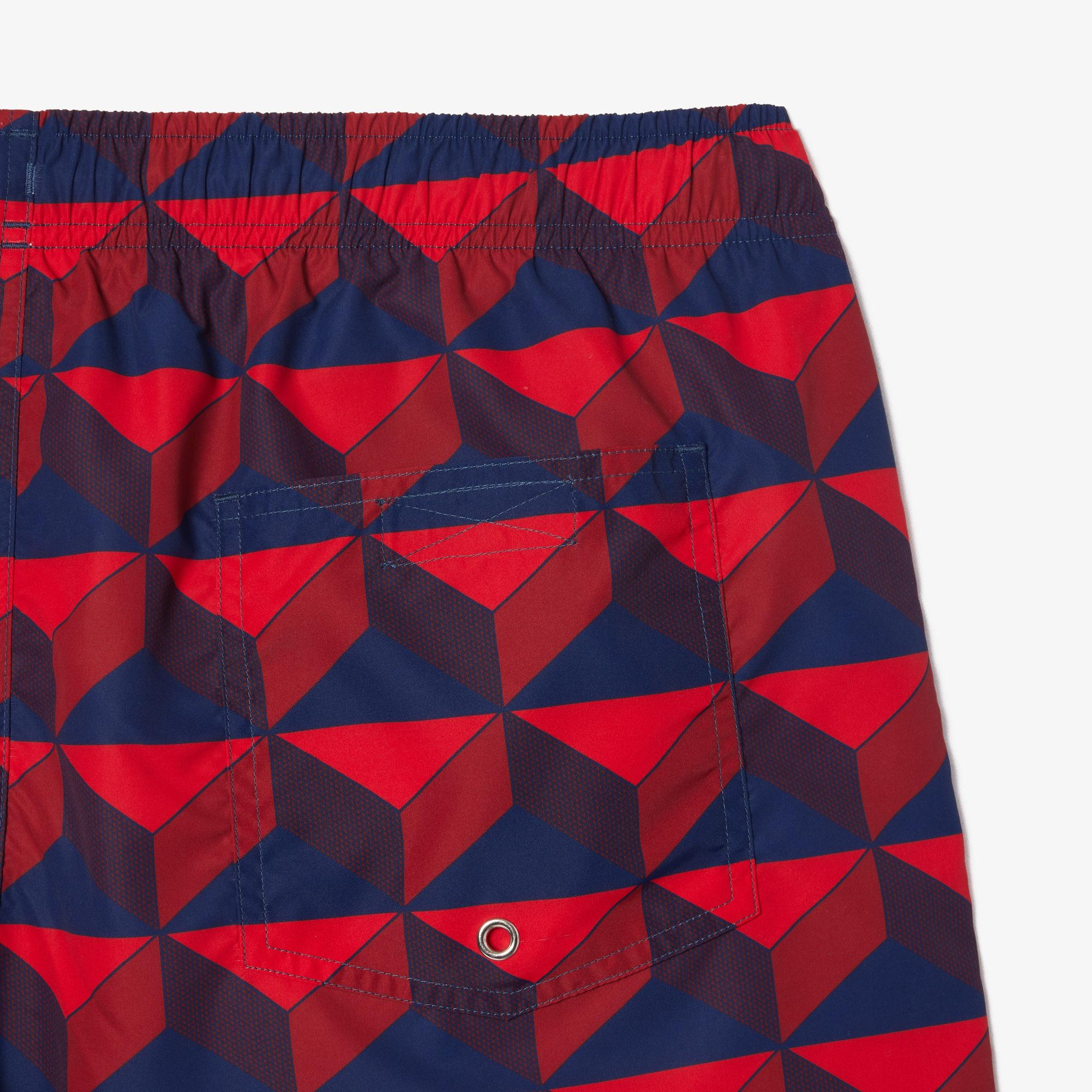 Lacoste Robert George Erkek Baskılı Bordo Deniz Şortu