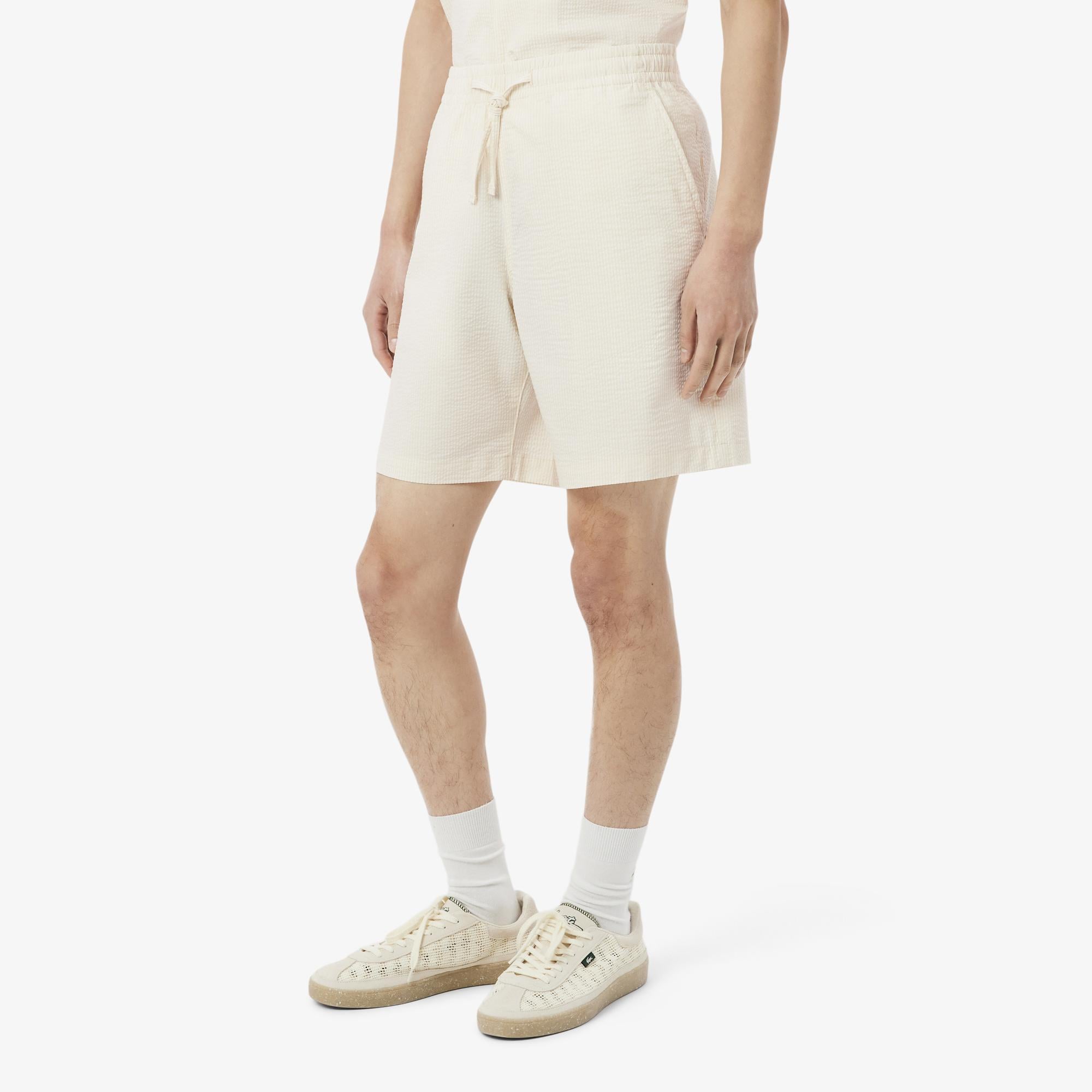 Lacoste Erkek Relaxed Fit Çizgili Beyaz Şort