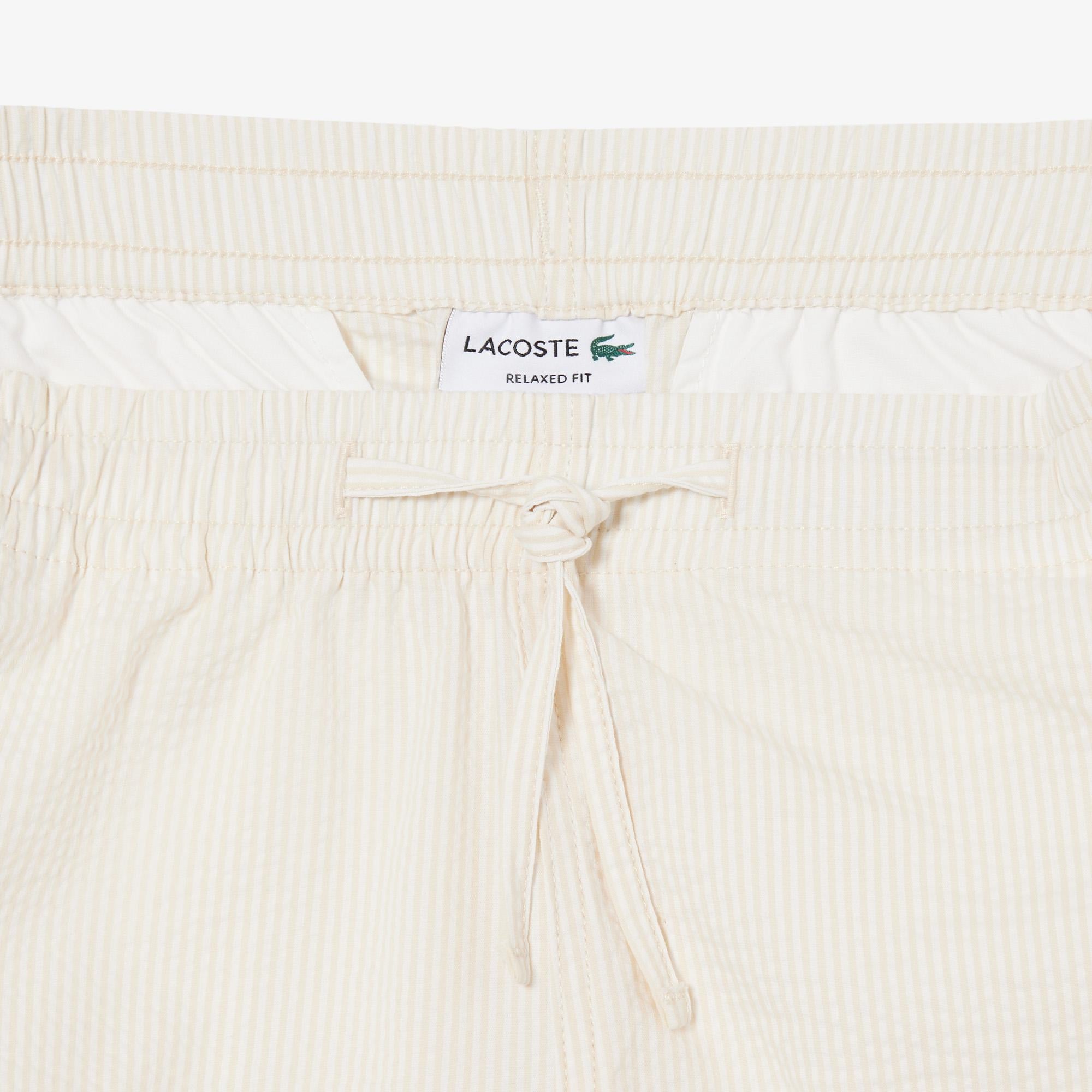 Lacoste Erkek Relaxed Fit Çizgili Beyaz Şort