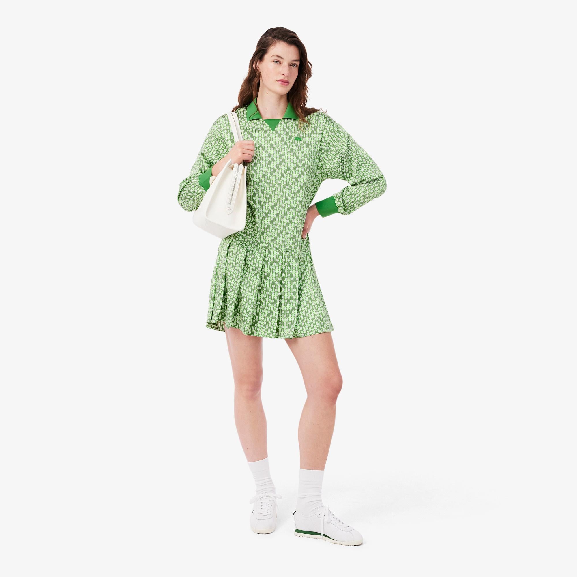 Lacoste Kadın Regular Fit Polo Yaka Yeşil Elbise