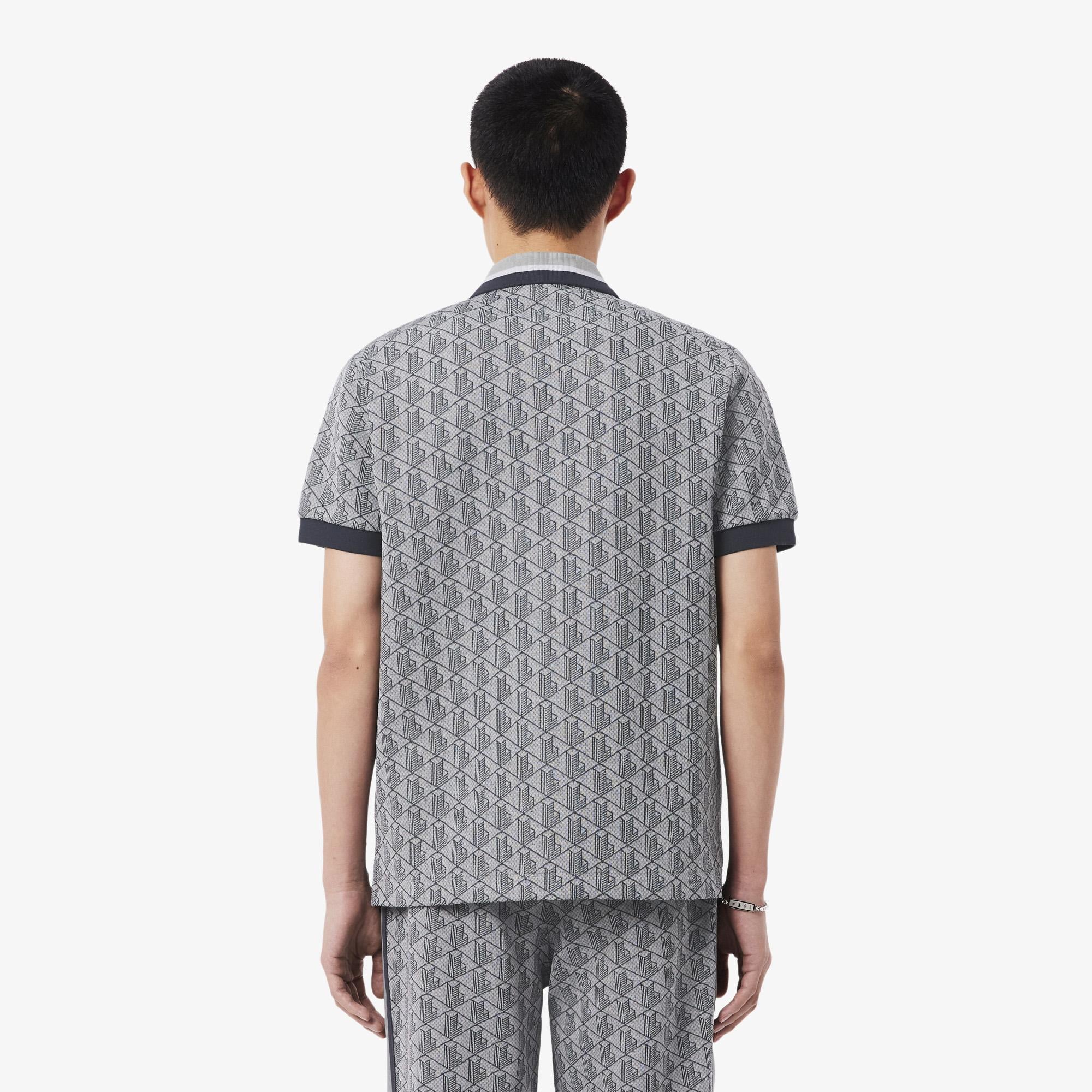Lacoste Erkek Classic Fit Monogram Gri Polo