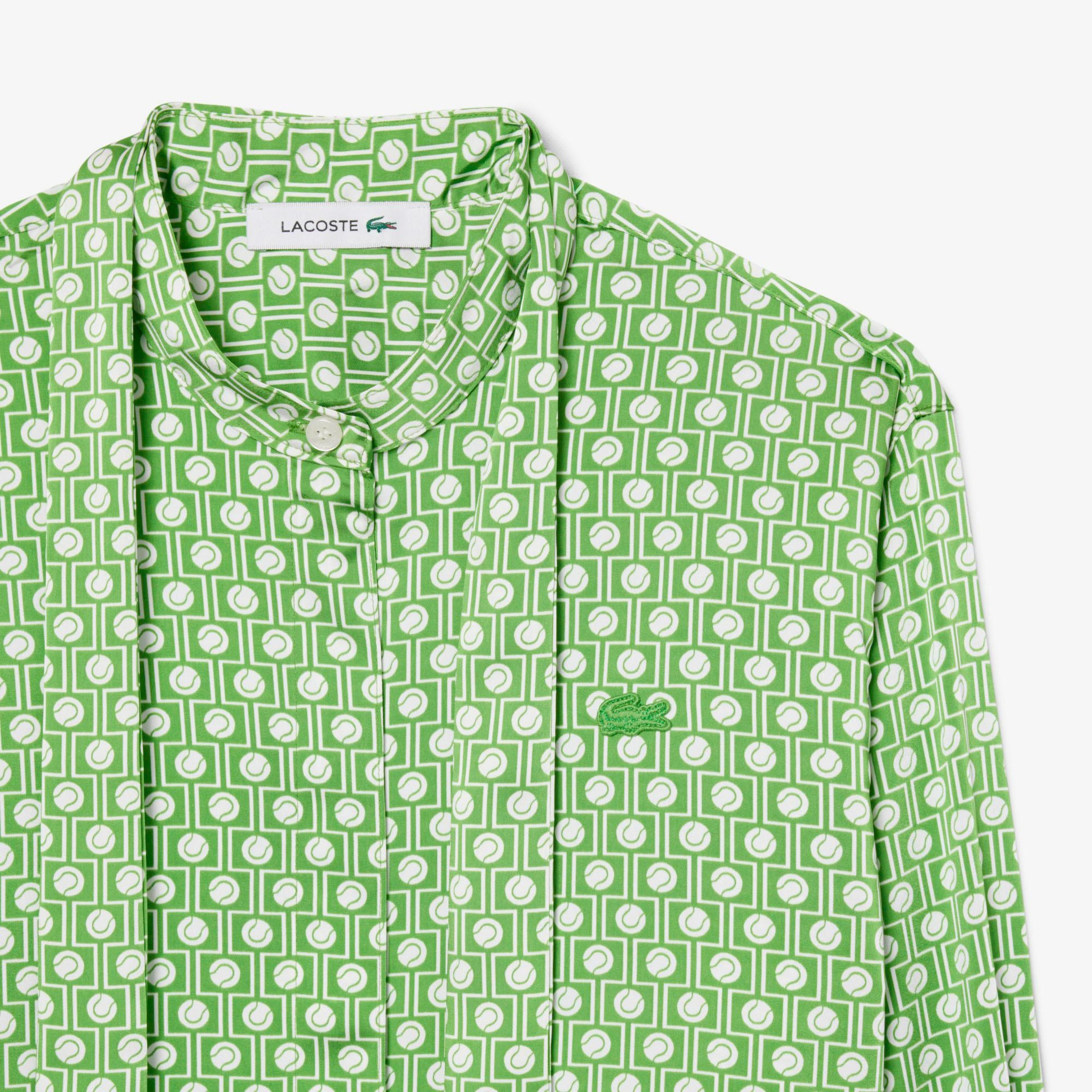 Lacoste Kadın Regular Fit Desenli Yeşil Gömlek