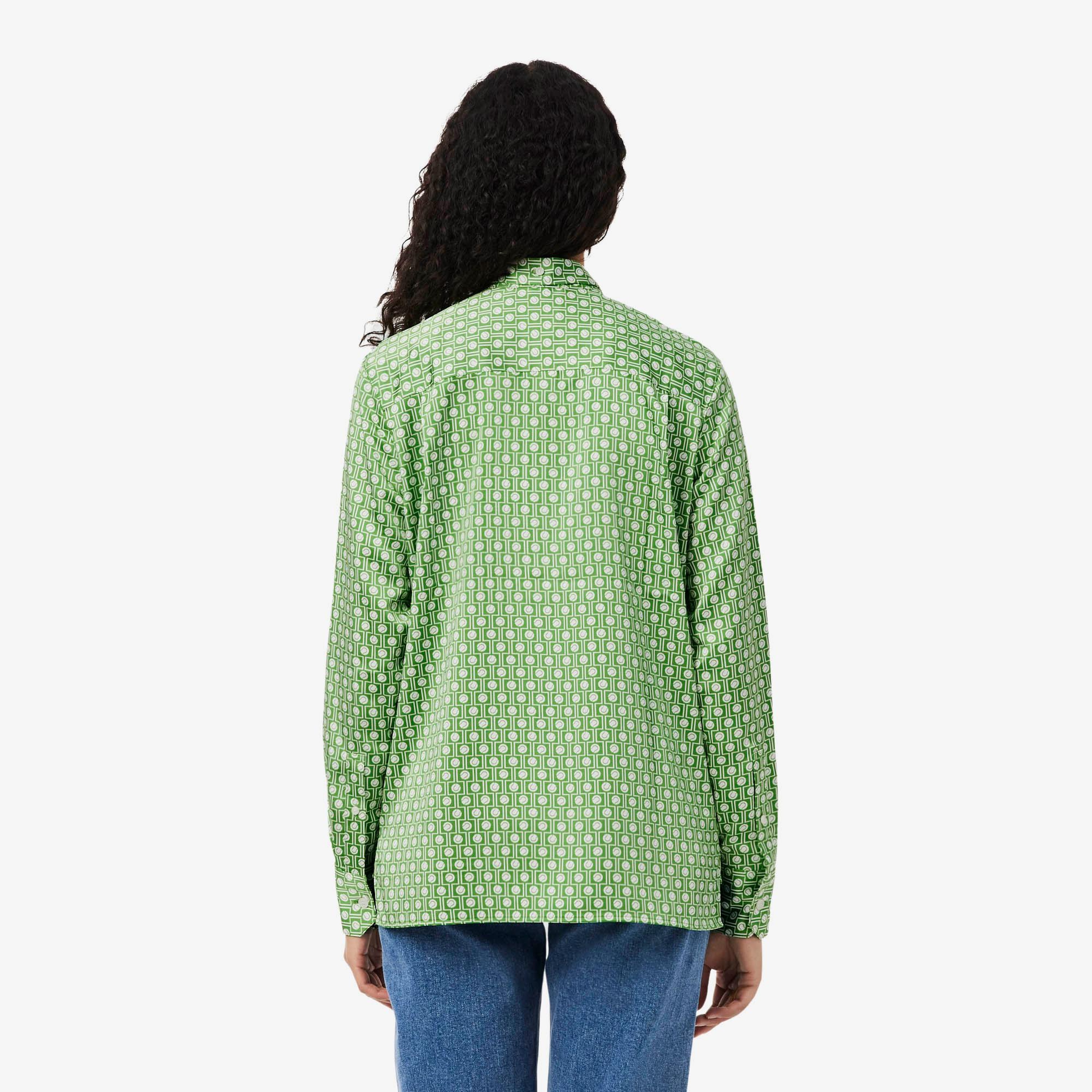 Lacoste Kadın Regular Fit Desenli Yeşil Gömlek