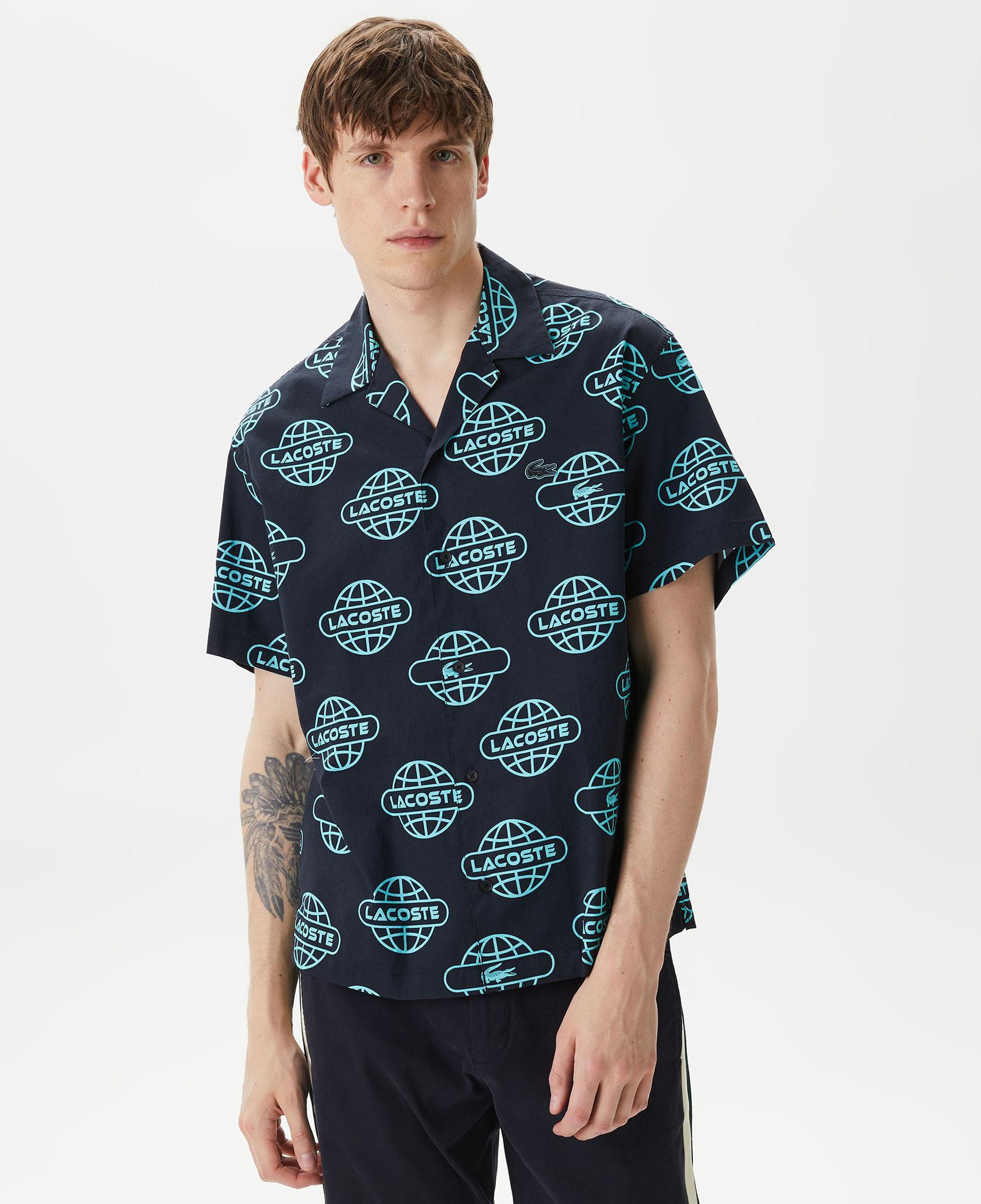 Erkek Relaxed Fit Kısa Kollu Desenli Siyah Gömlek