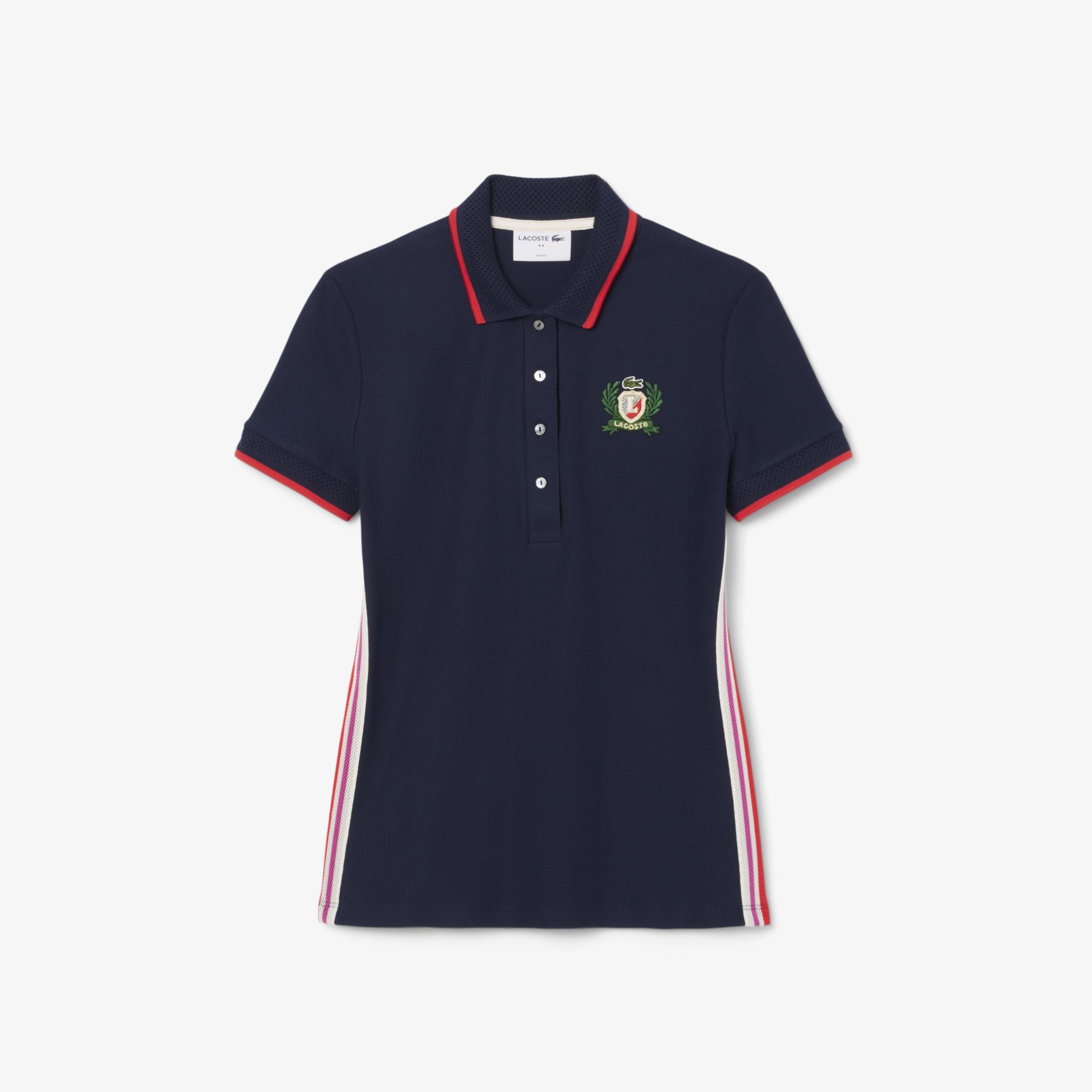 Kadın Slim Fit Renk Bloklu Lacivert Polo