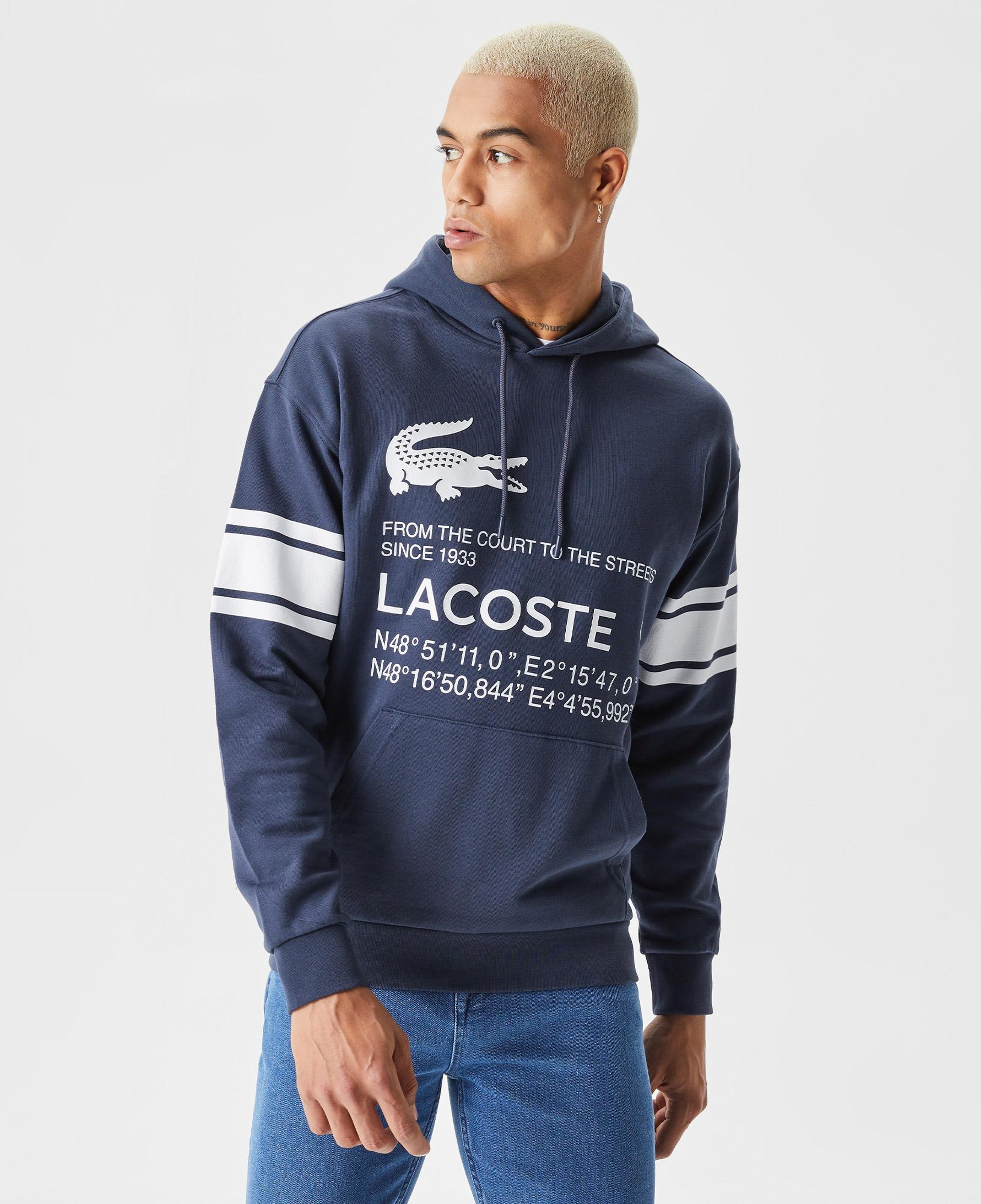 Erkek Relaxed Fit Kapüşonlu Baskılı Lacivert Sweatshirt