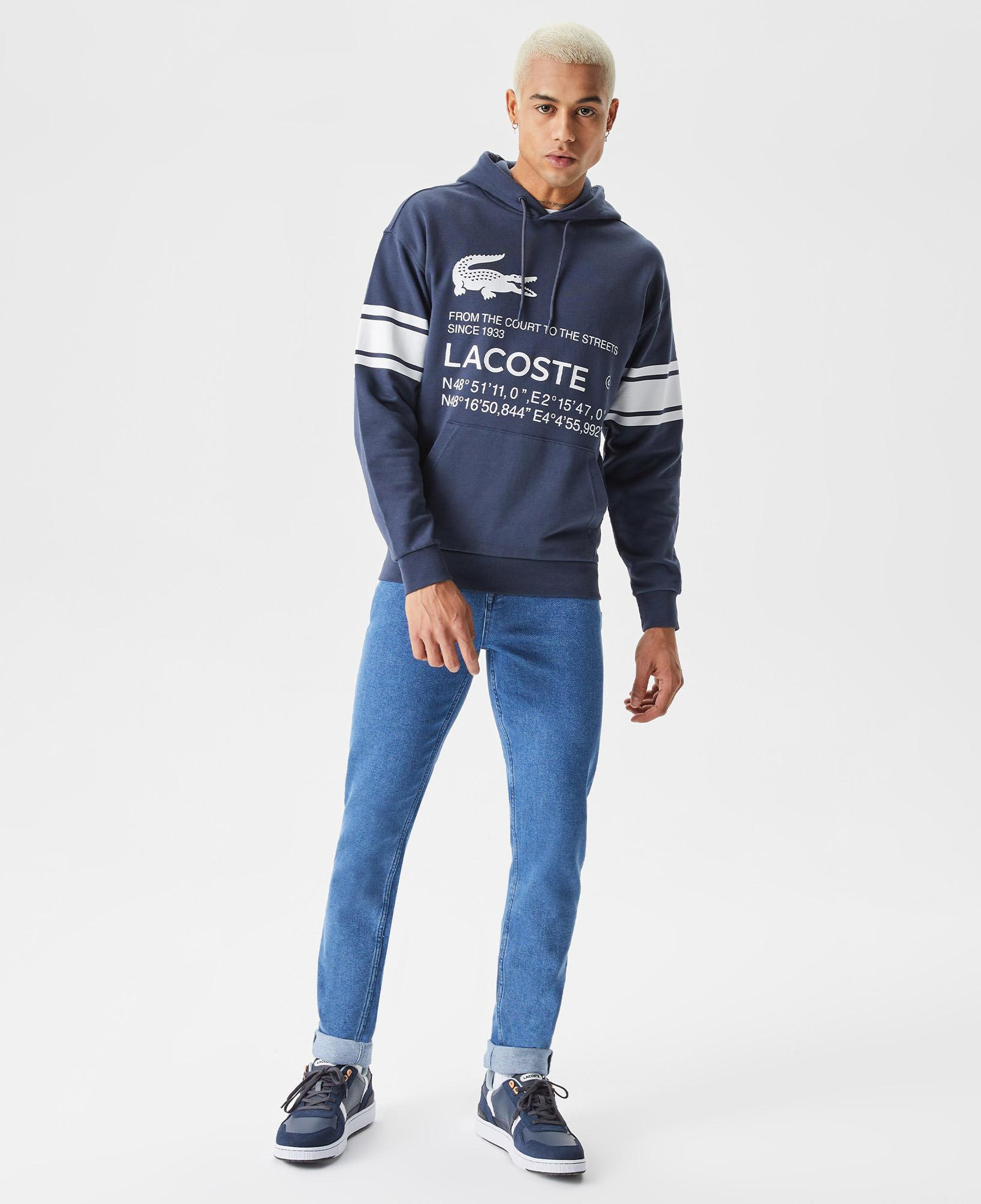 Erkek Relaxed Fit Kapüşonlu Baskılı Lacivert Sweatshirt
