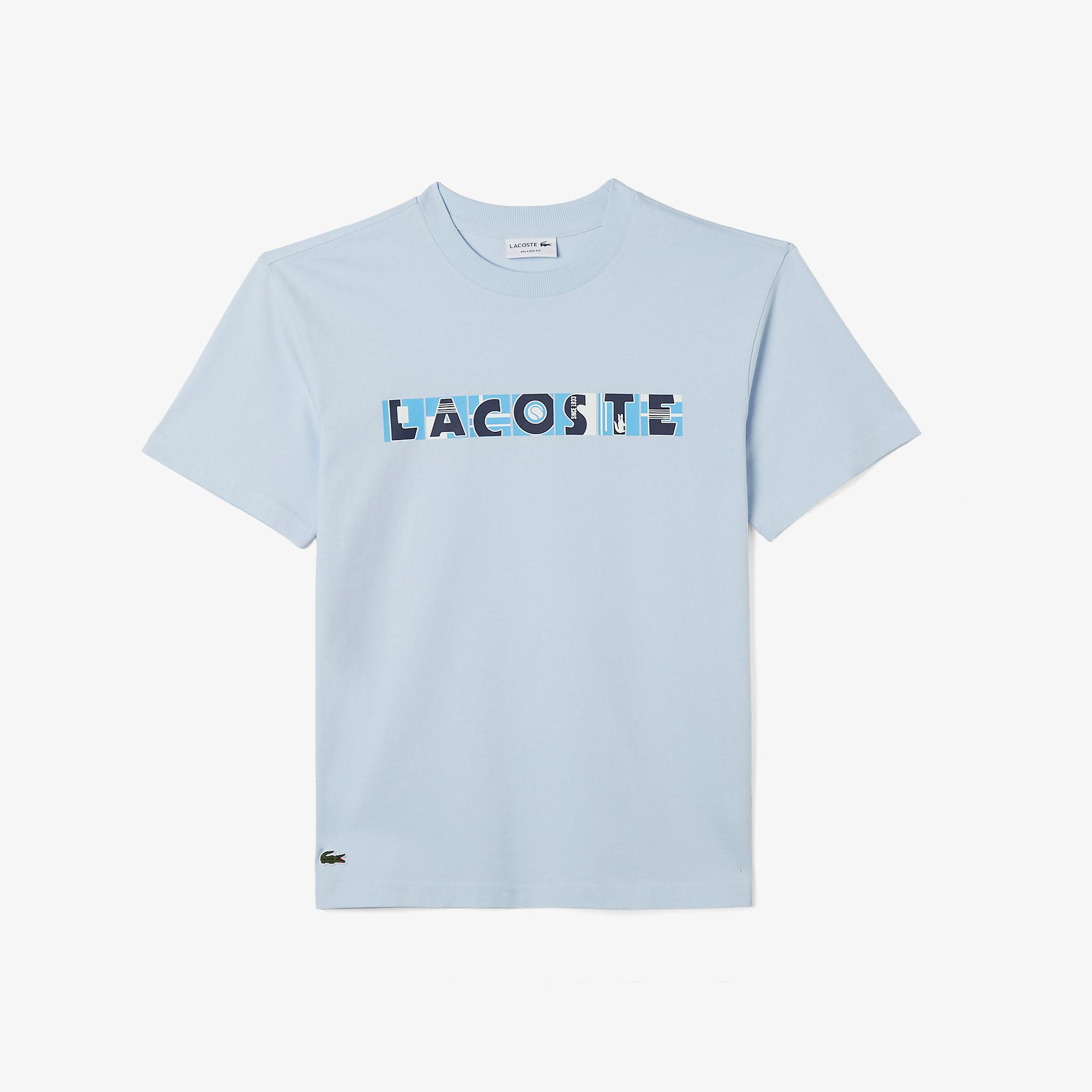 Erkek Relaxed Fit Bisiklet Yaka Baskılı Mavi T-Shirt