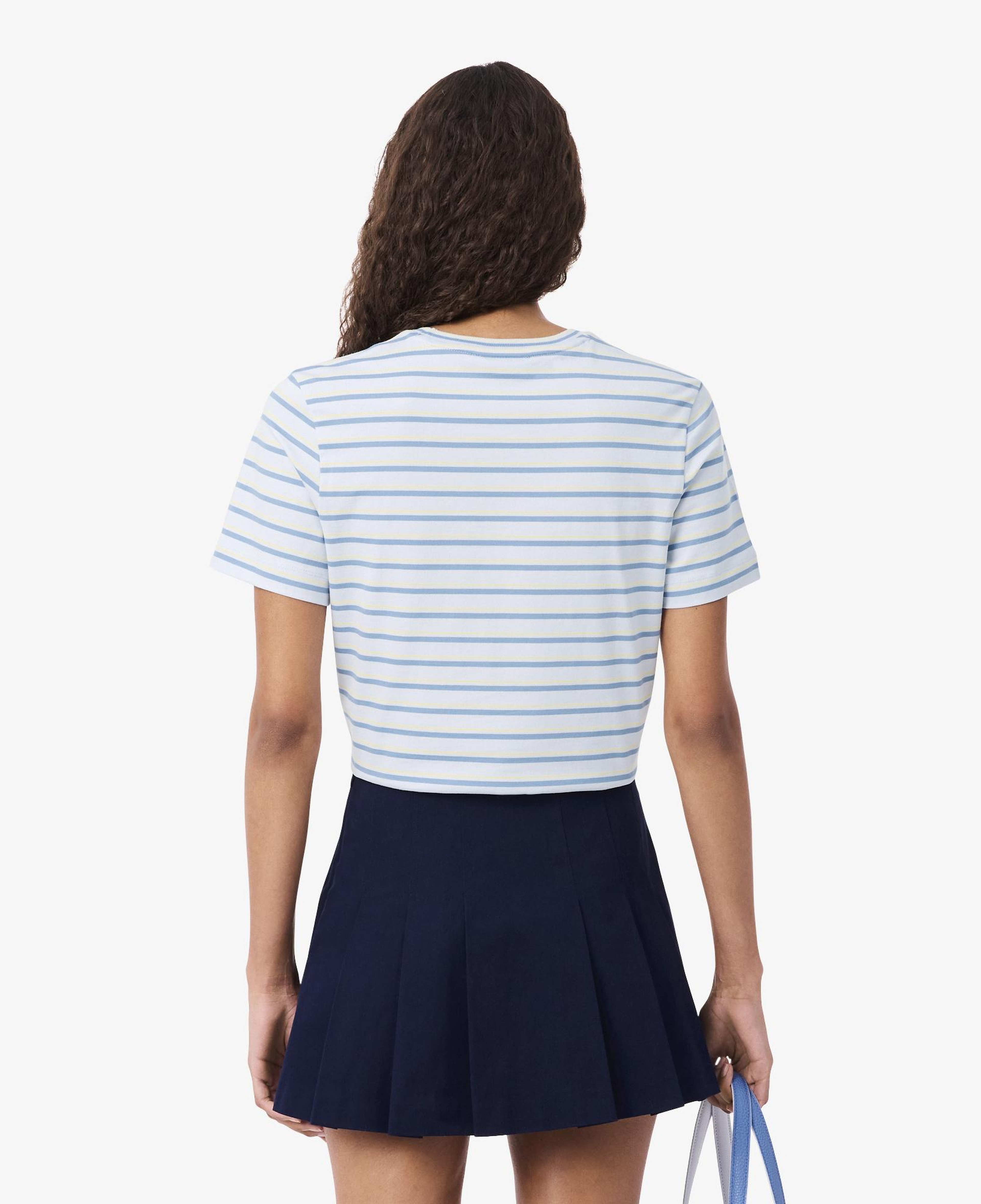 Lacoste Kadın Regular Fit Bisiklet Yaka Çizgili Mavi T-Shirt