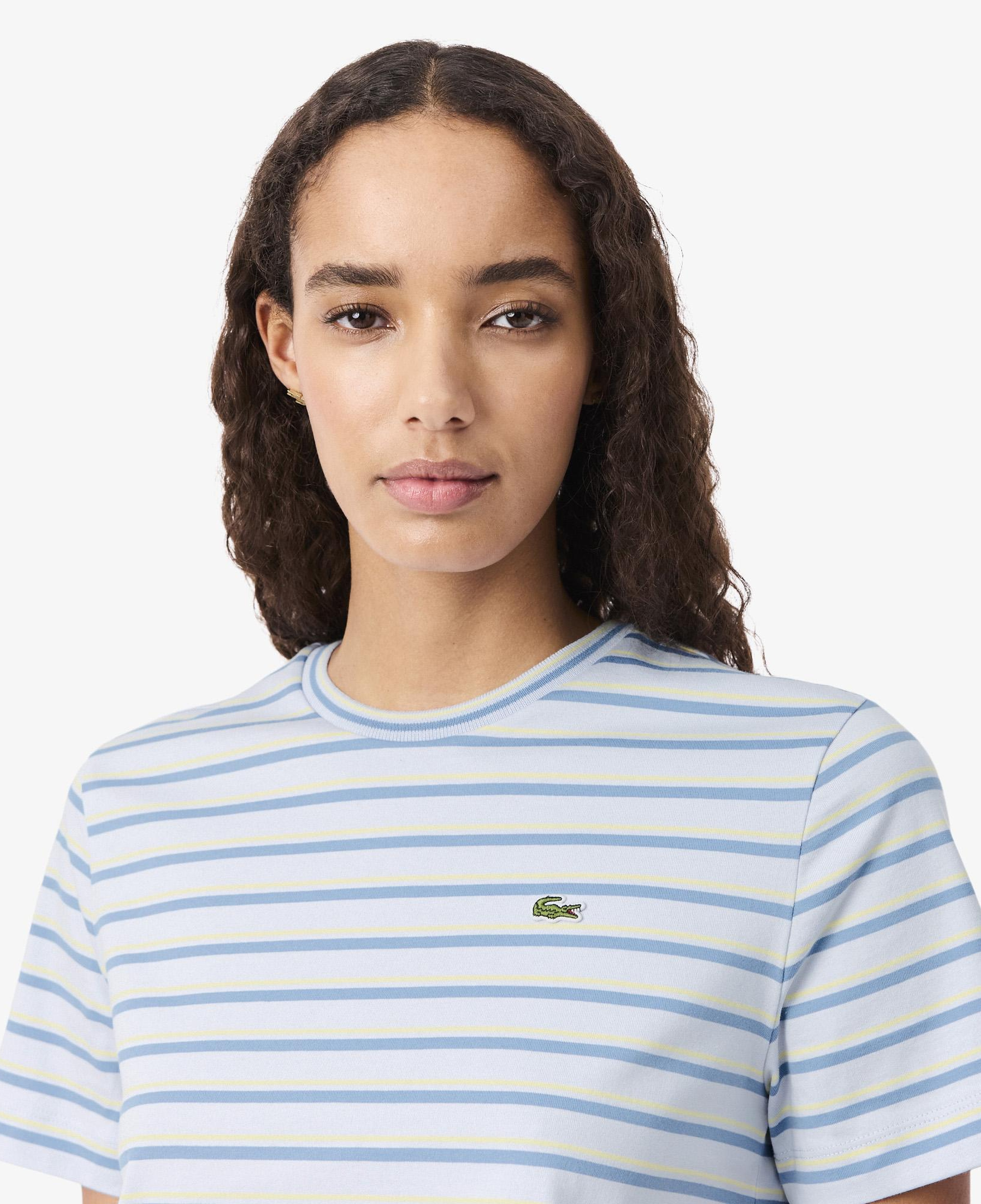 Lacoste Kadın Regular Fit Bisiklet Yaka Çizgili Mavi T-Shirt