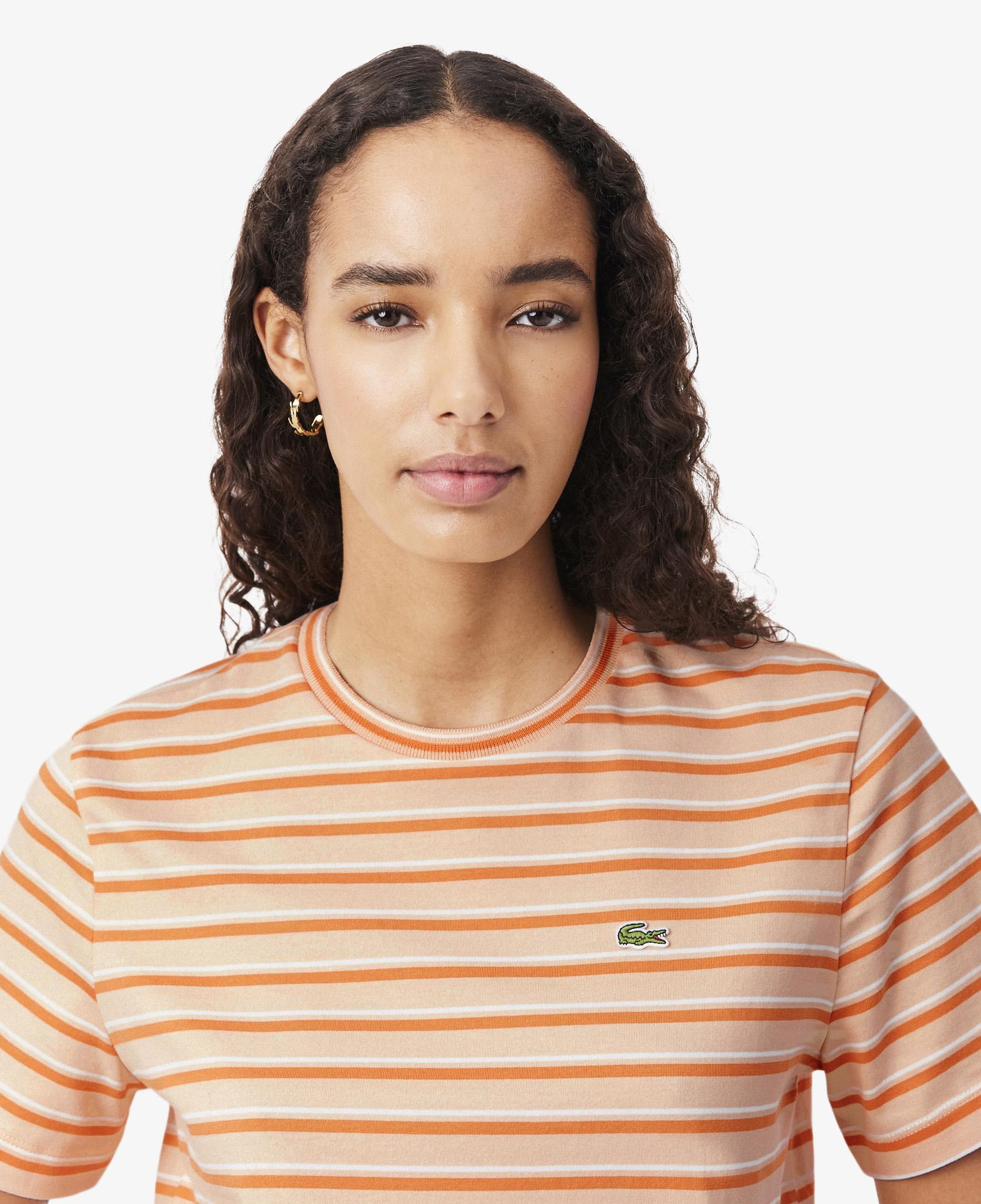 Lacoste Kadın Regular Fit Bisiklet Yaka Çizgili Turuncu T-Shirt