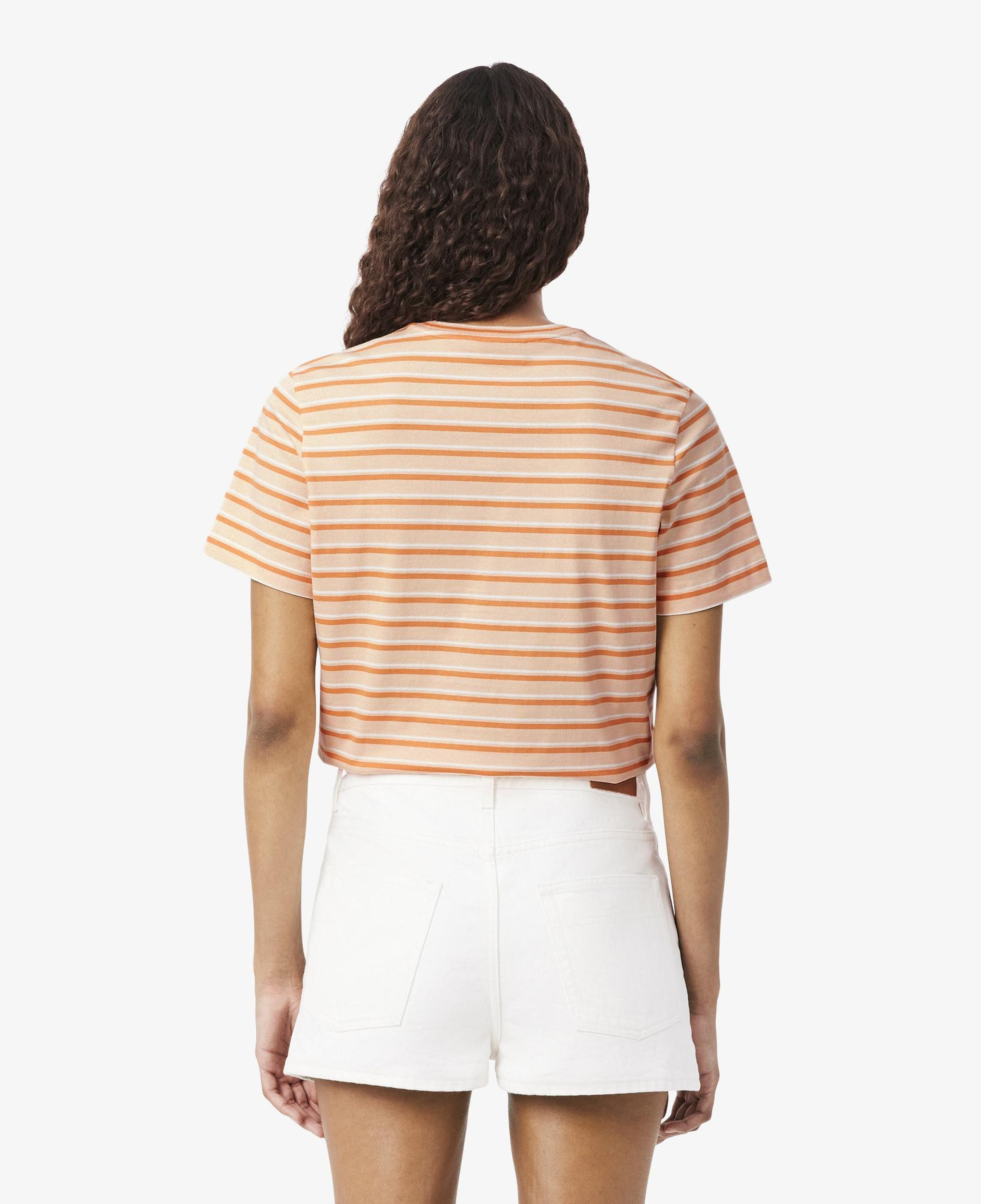 Lacoste Kadın Regular Fit Bisiklet Yaka Çizgili Turuncu T-Shirt