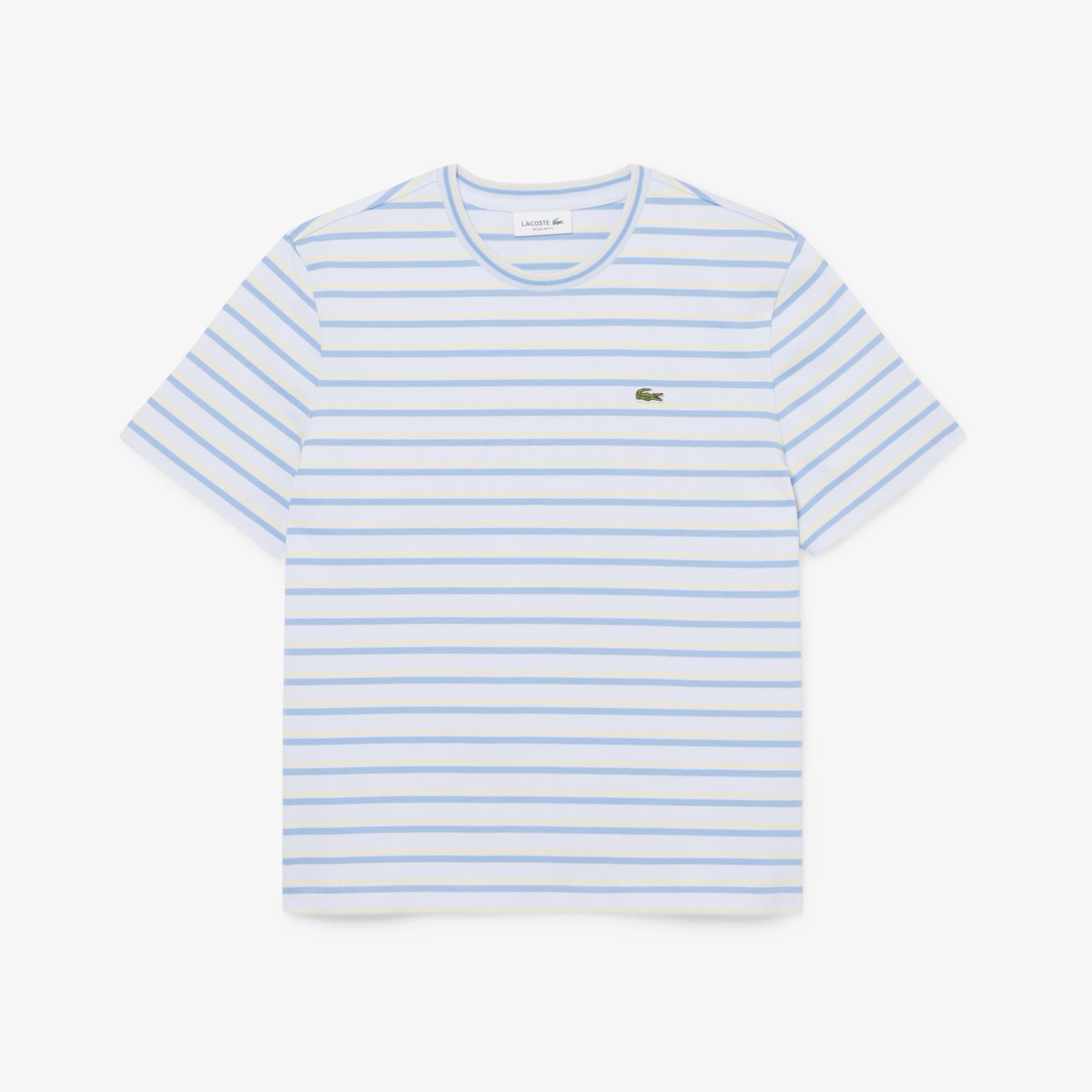 Lacoste Kadın Regular Fit Bisiklet Yaka Çizgili Mavi T-Shirt