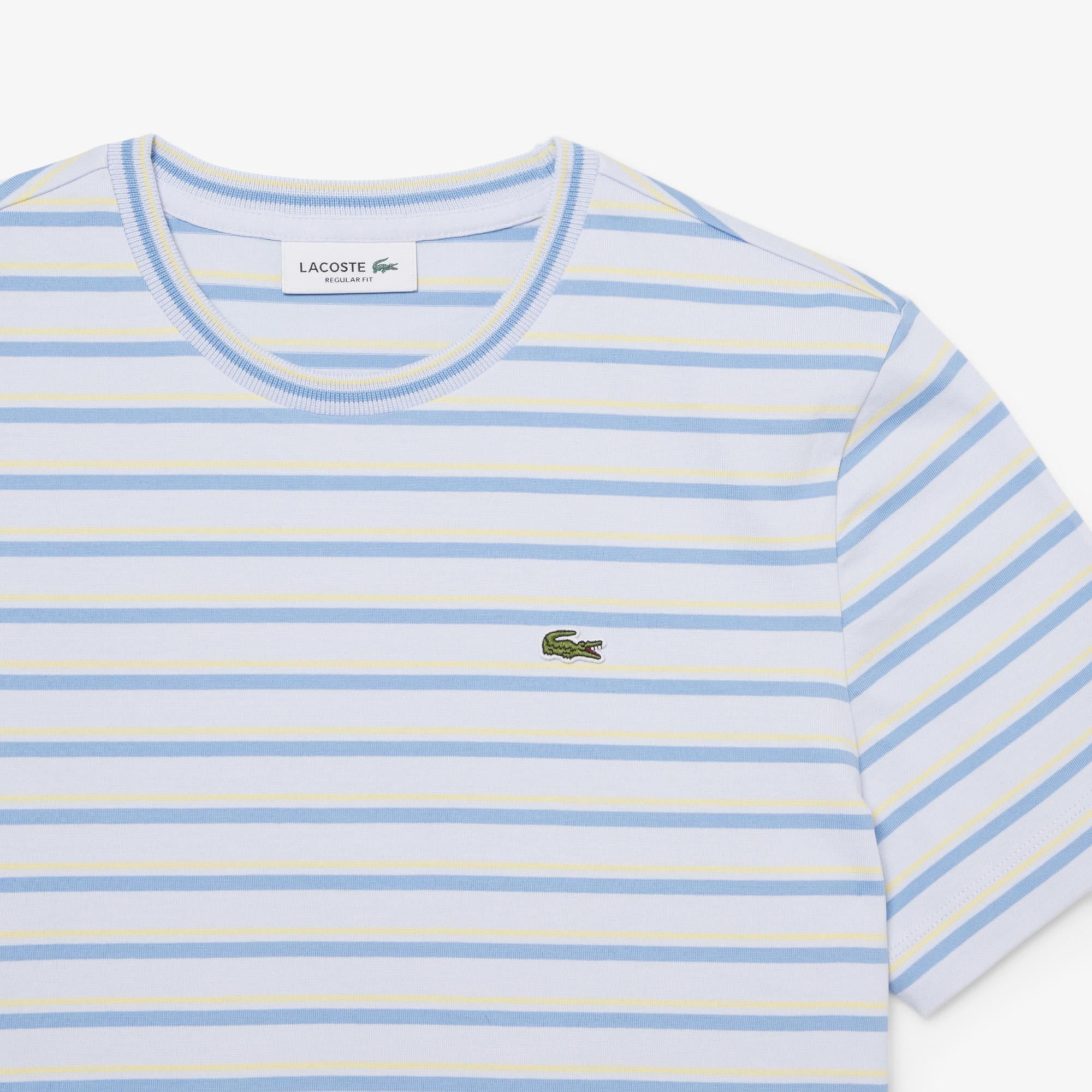 Lacoste Kadın Regular Fit Bisiklet Yaka Çizgili Mavi T-Shirt