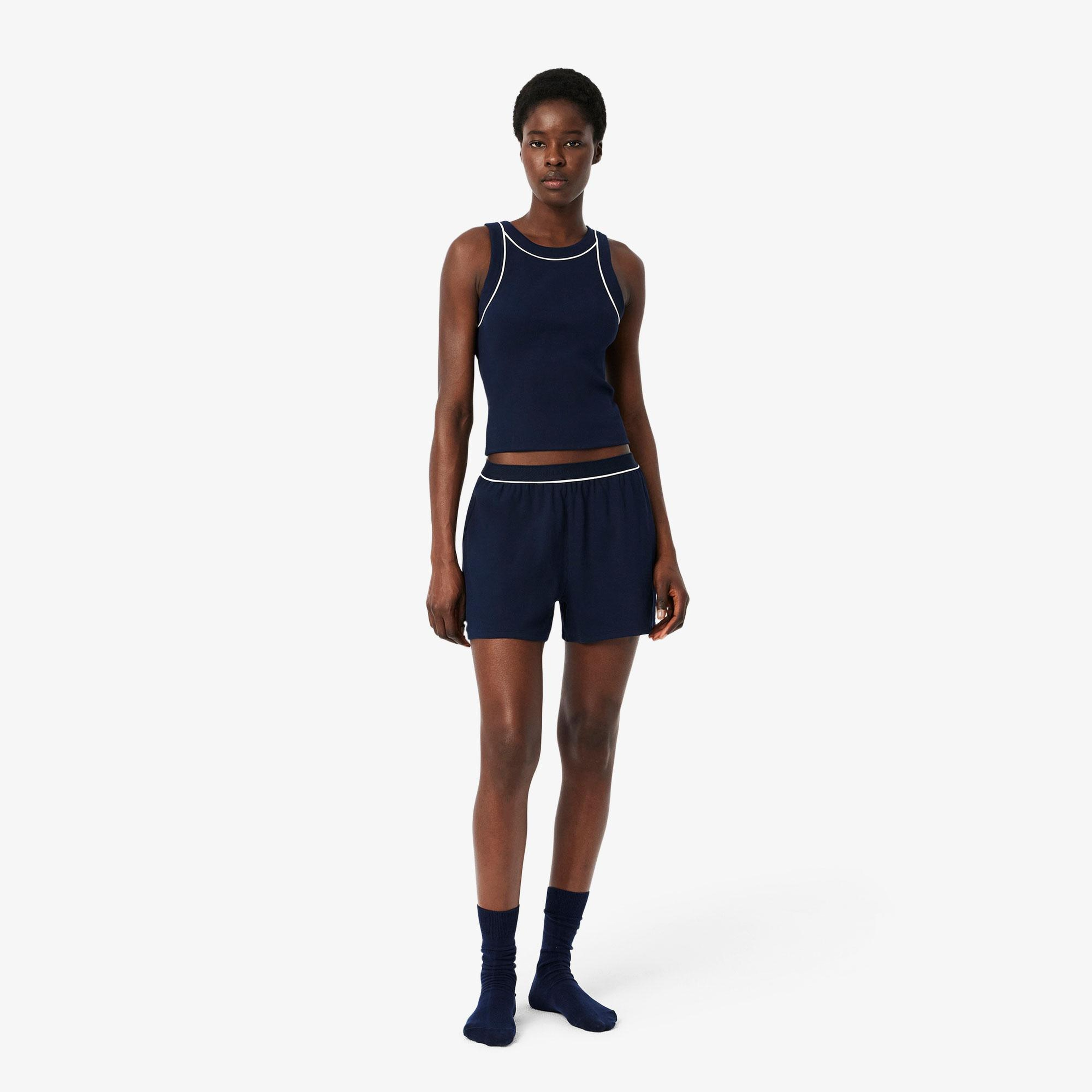 Lacoste Kadın Kolsuz Bisiklet Yaka Lacivert Pijama Takımı