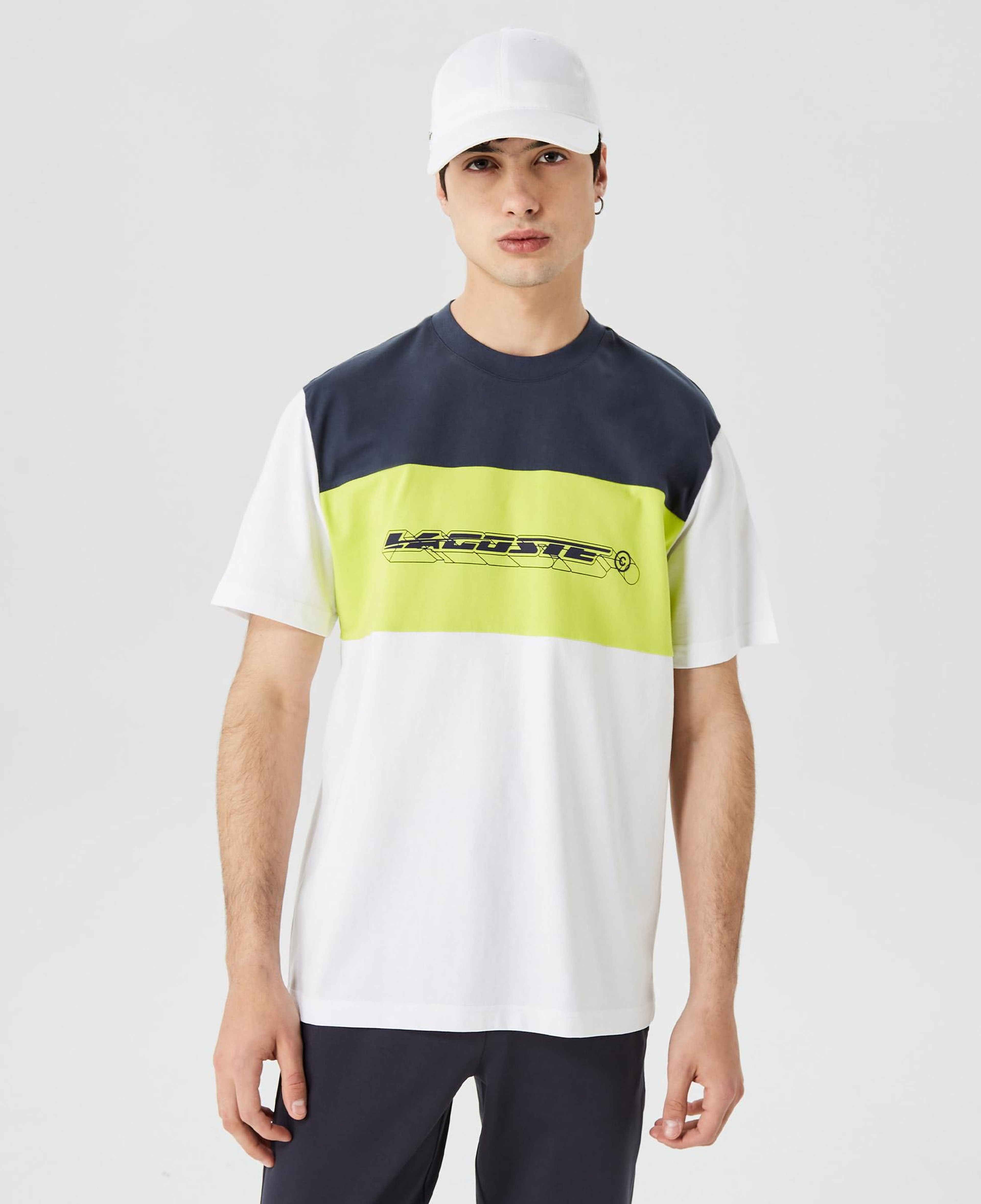Erkek Relaxed Fit Bisiklet Yaka Renk Bloklu Beyaz T-Shirt