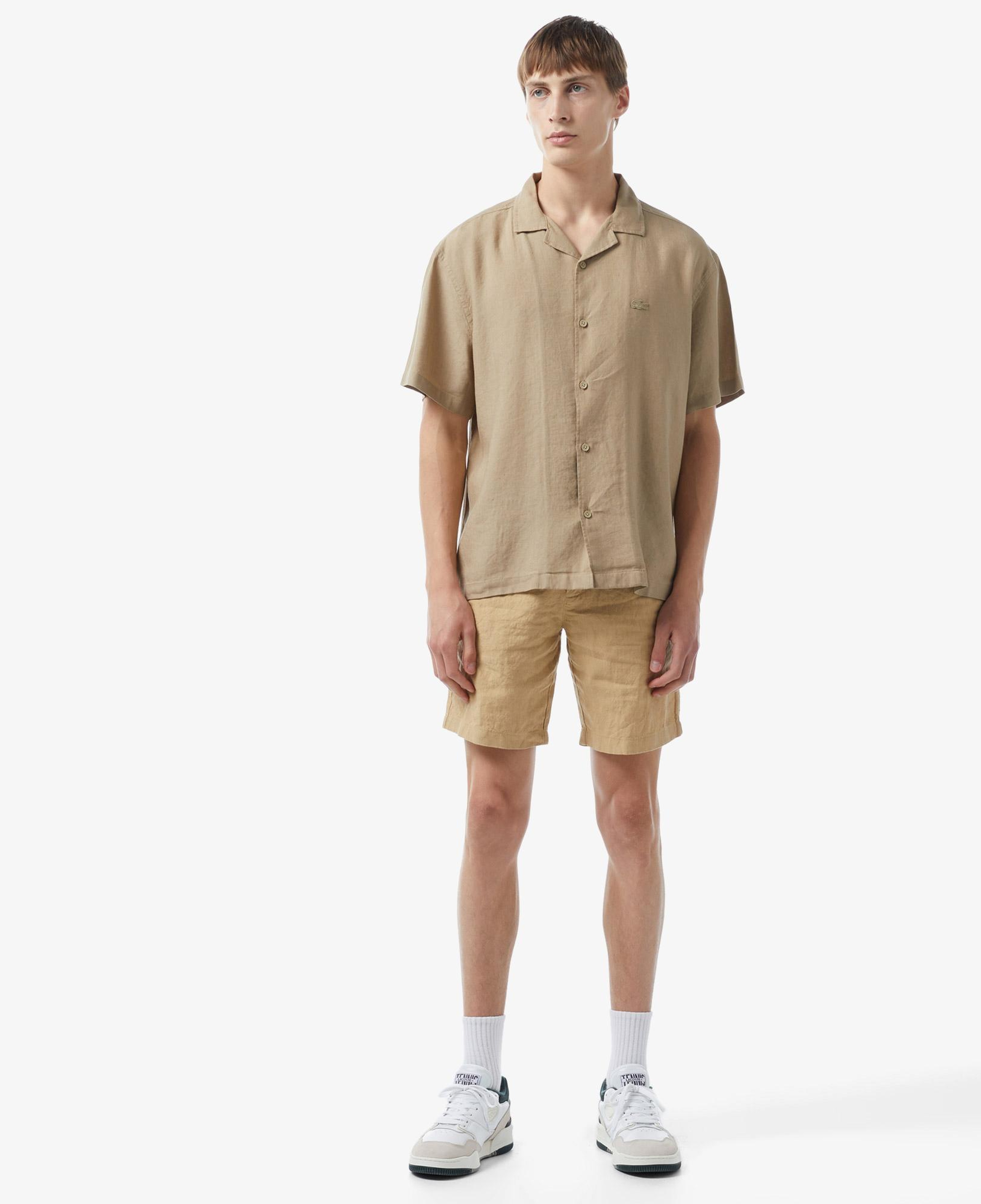 Erkek Relaxed Fit Bej Keten Karışımlı Gömlek