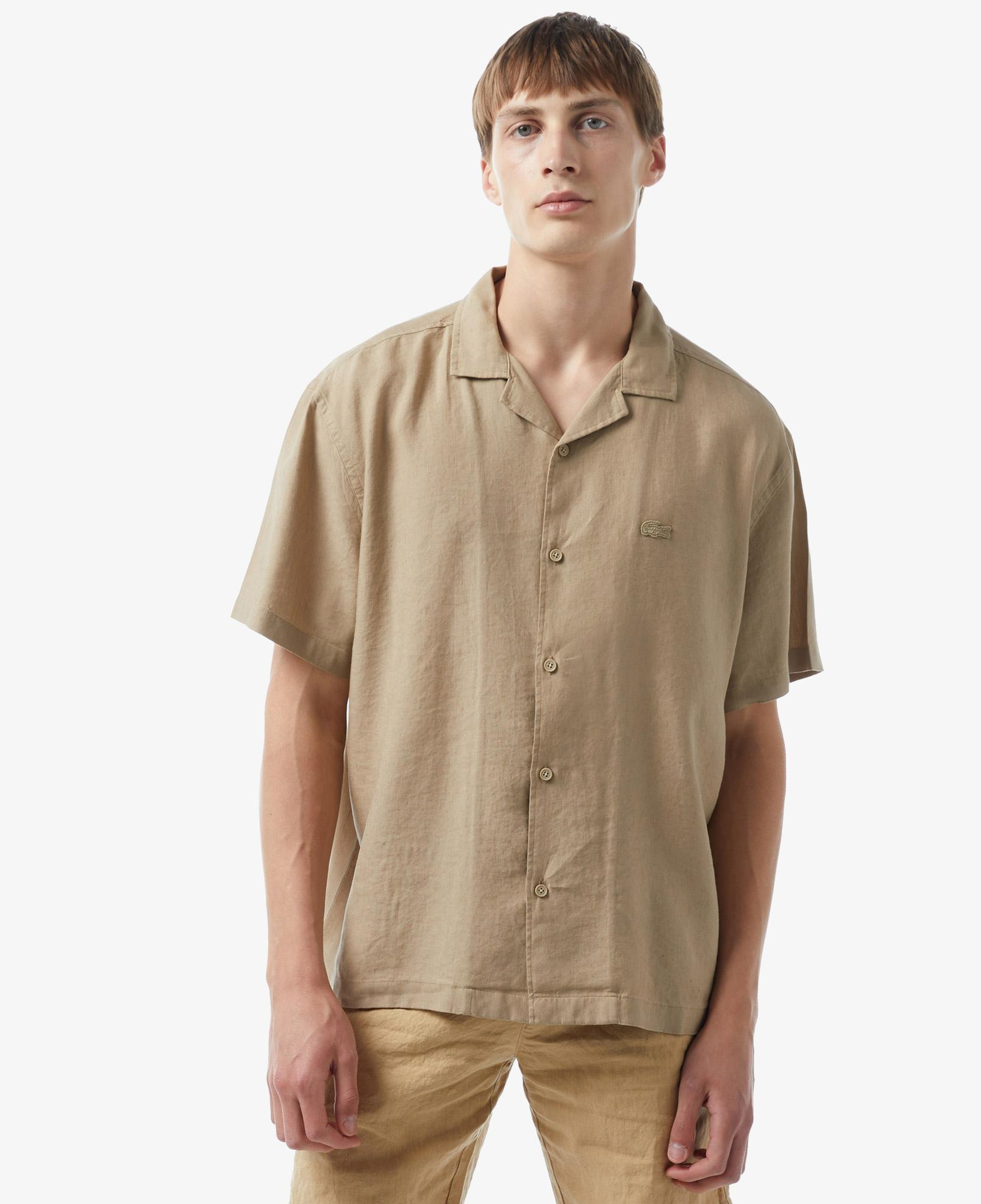Erkek Relaxed Fit Bej Keten Karışımlı Gömlek