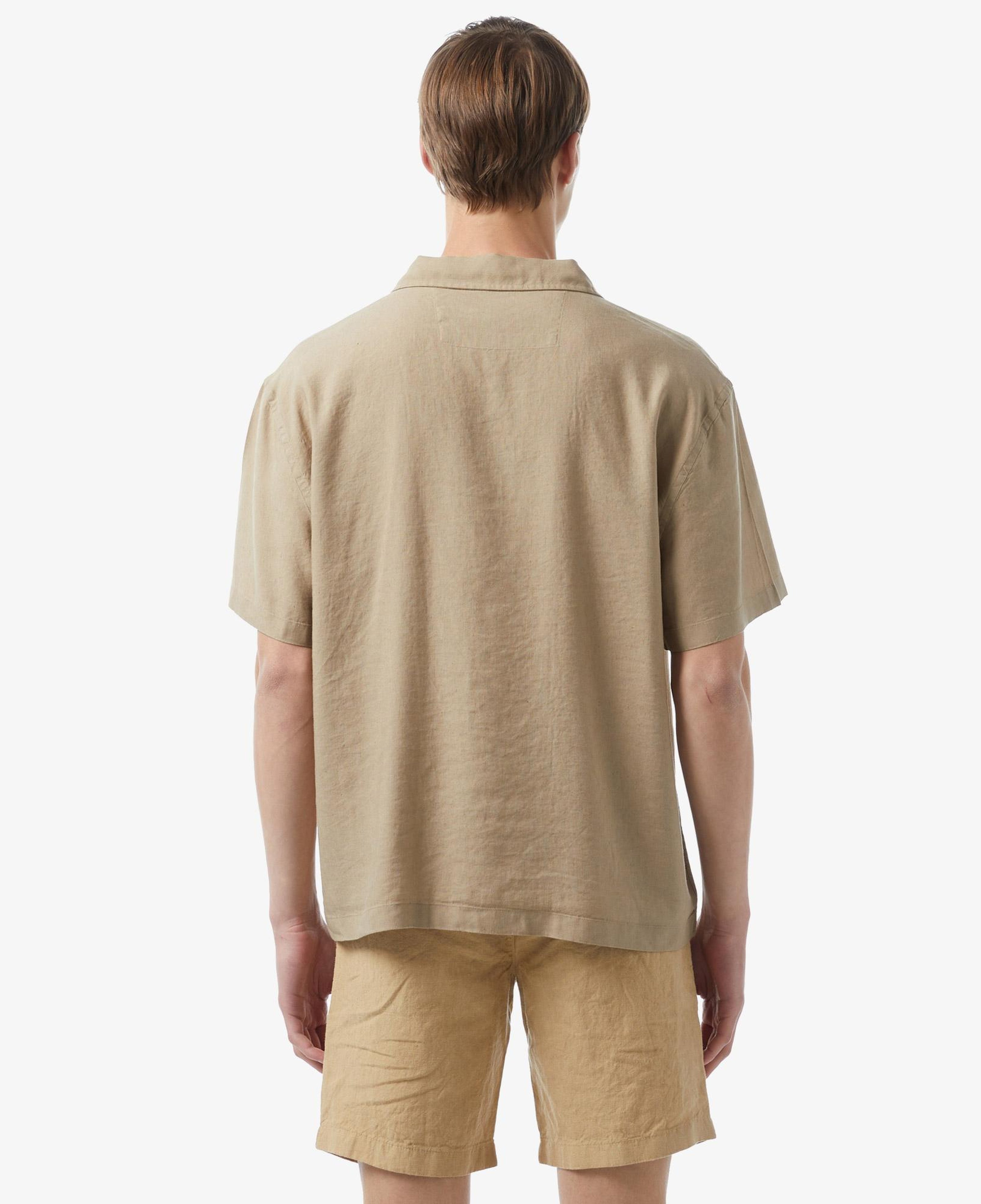 Erkek Relaxed Fit Bej Keten Karışımlı Gömlek