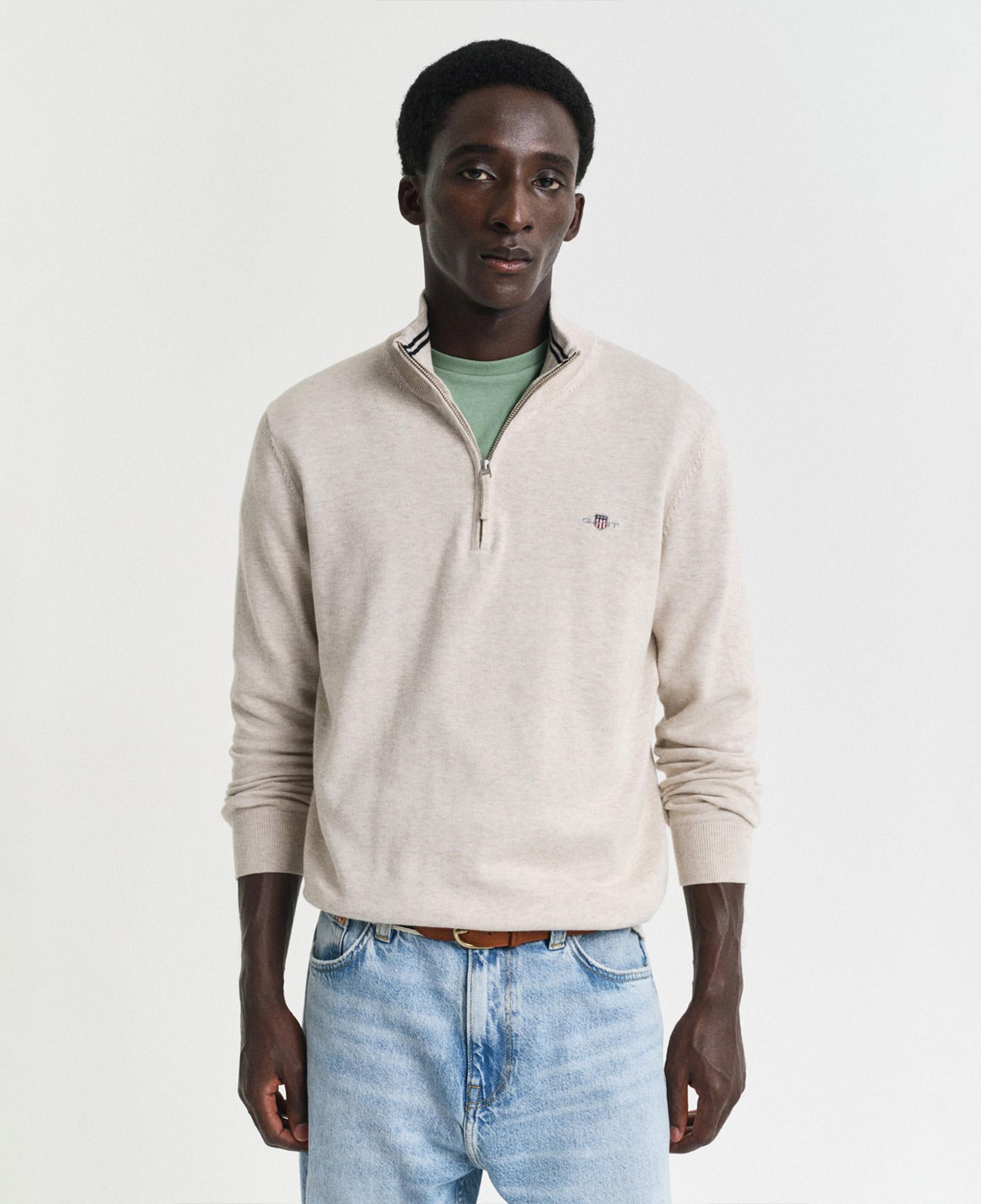 GANT Erkek Bej Regular Fit Yarım Fermuarlı Kazak