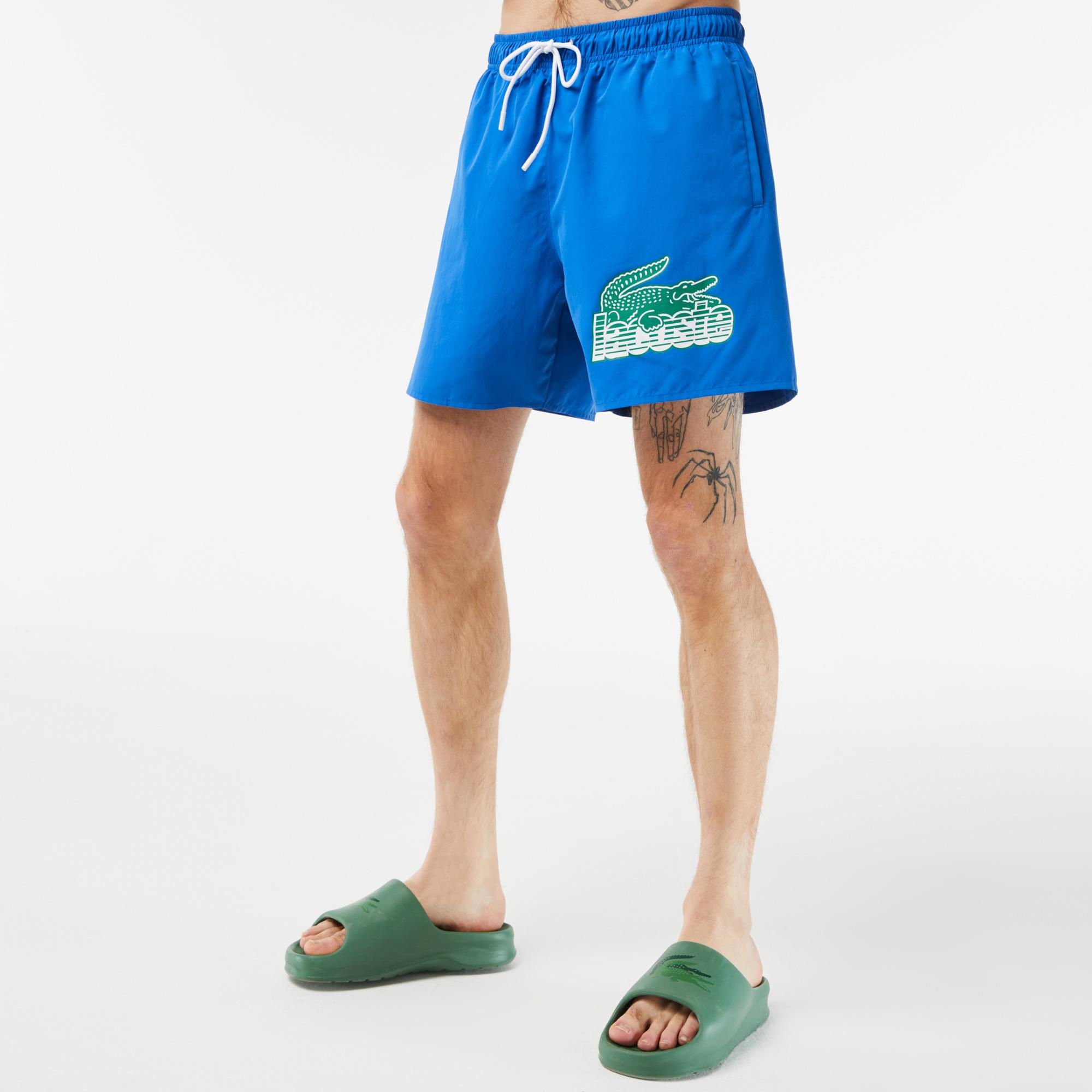 Lacoste Heritage Erkek Baskılı Mavi Deniz Şortu