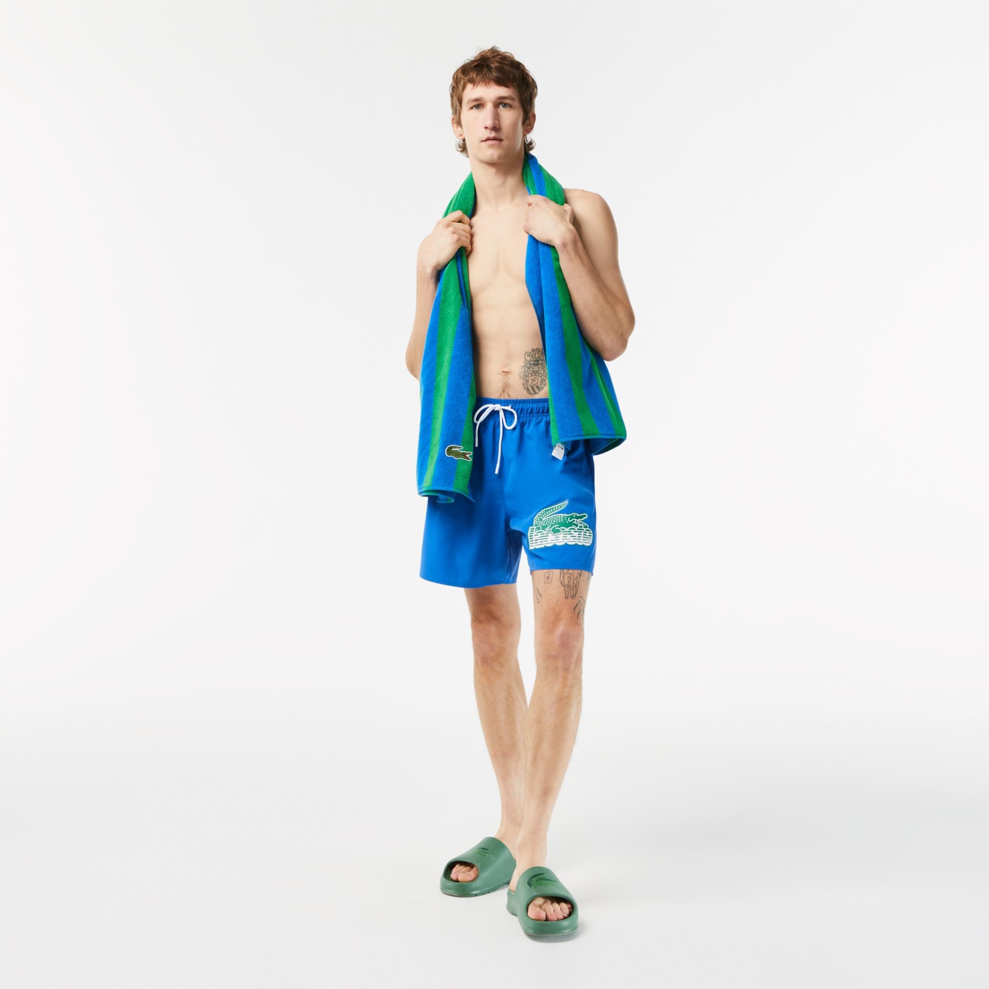Lacoste Heritage Erkek Baskılı Mavi Deniz Şortu