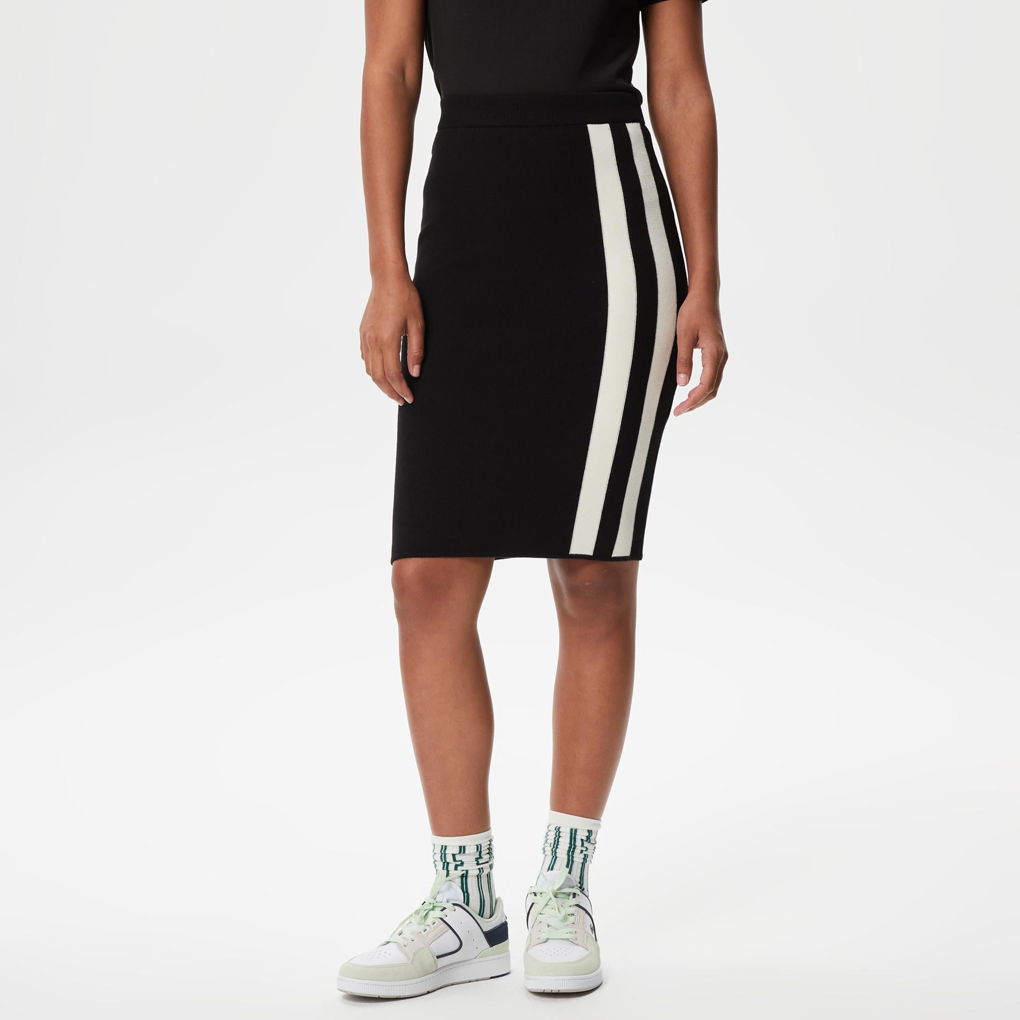 Kadın Skinny Fit Çizgili Siyah Etek