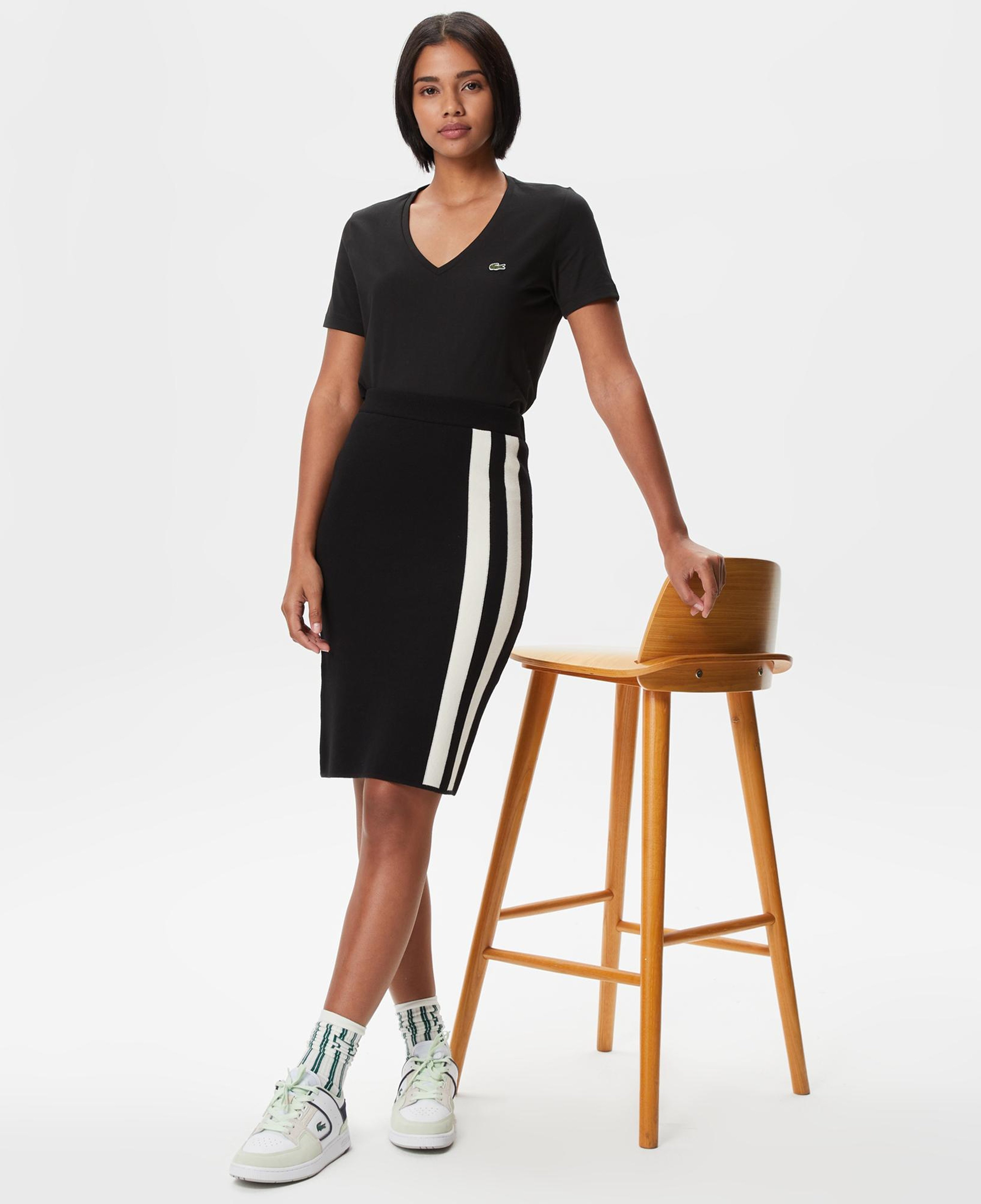 Kadın Skinny Fit Çizgili Siyah Etek