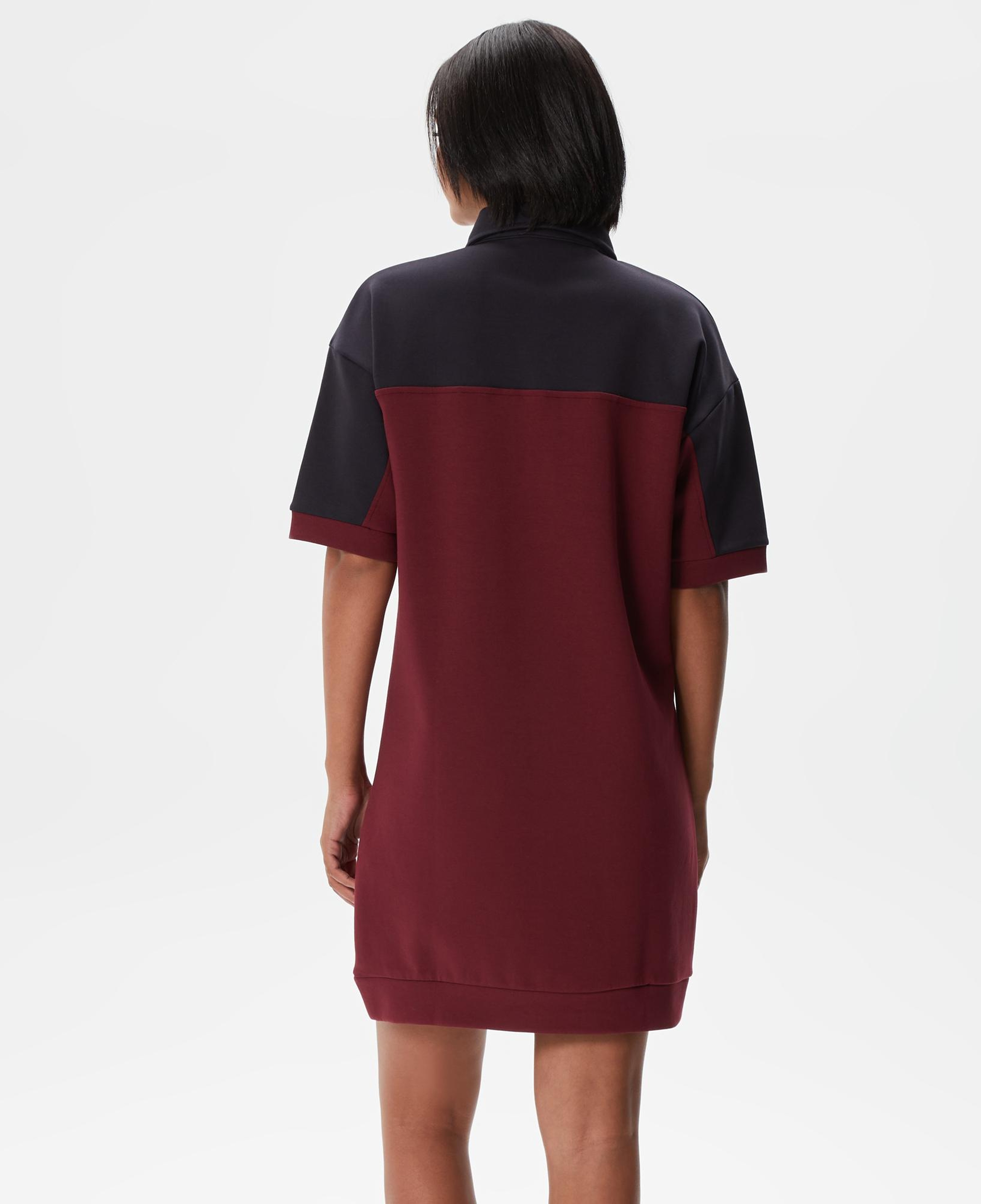 Kadın Regular Fit Kısa Kollu Polo Yaka Renk Bloklu Bordo Elbise