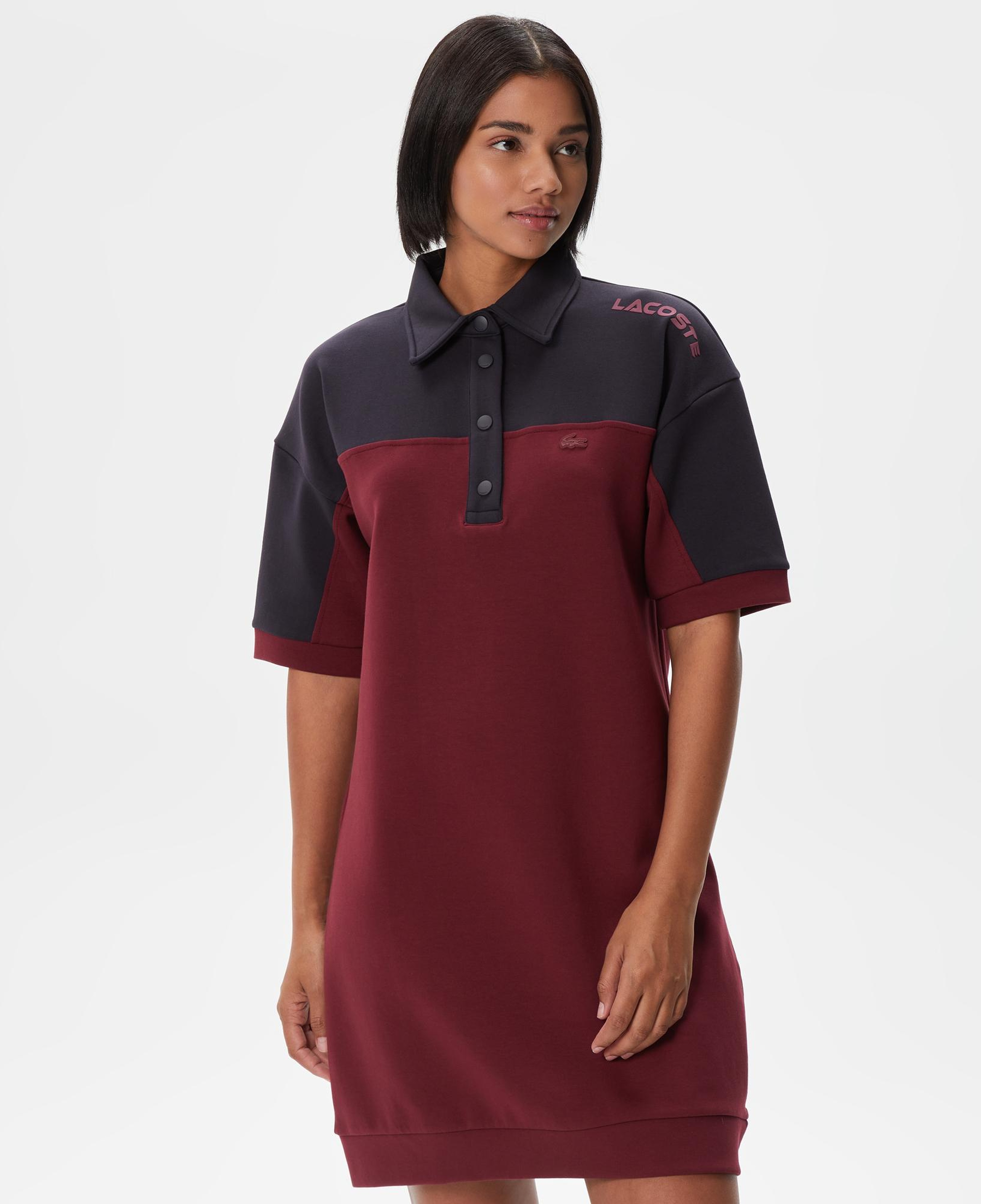 Kadın Regular Fit Kısa Kollu Polo Yaka Renk Bloklu Bordo Elbise