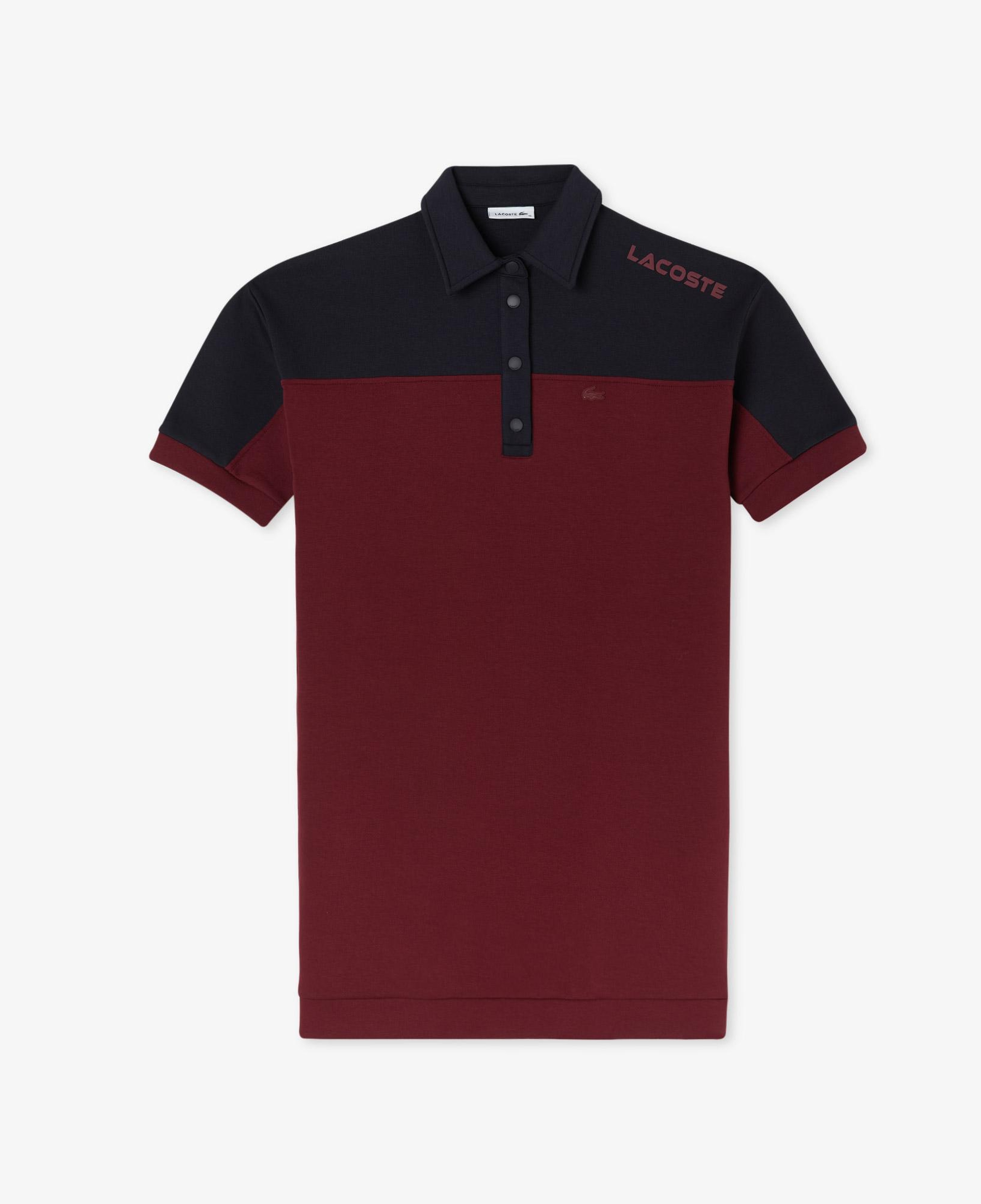 Kadın Regular Fit Kısa Kollu Polo Yaka Renk Bloklu Bordo Elbise