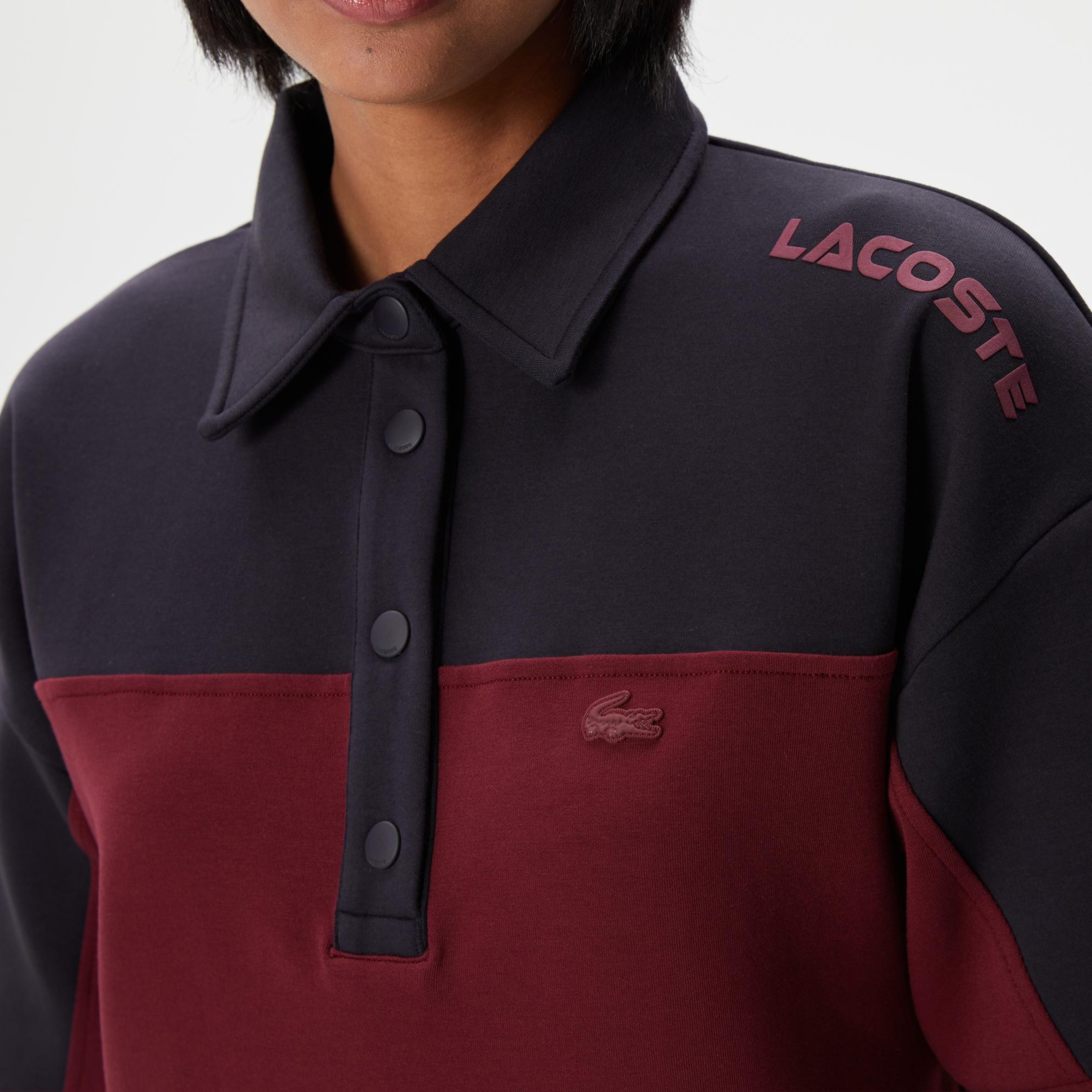 Kadın Regular Fit Kısa Kollu Polo Yaka Renk Bloklu Bordo Elbise