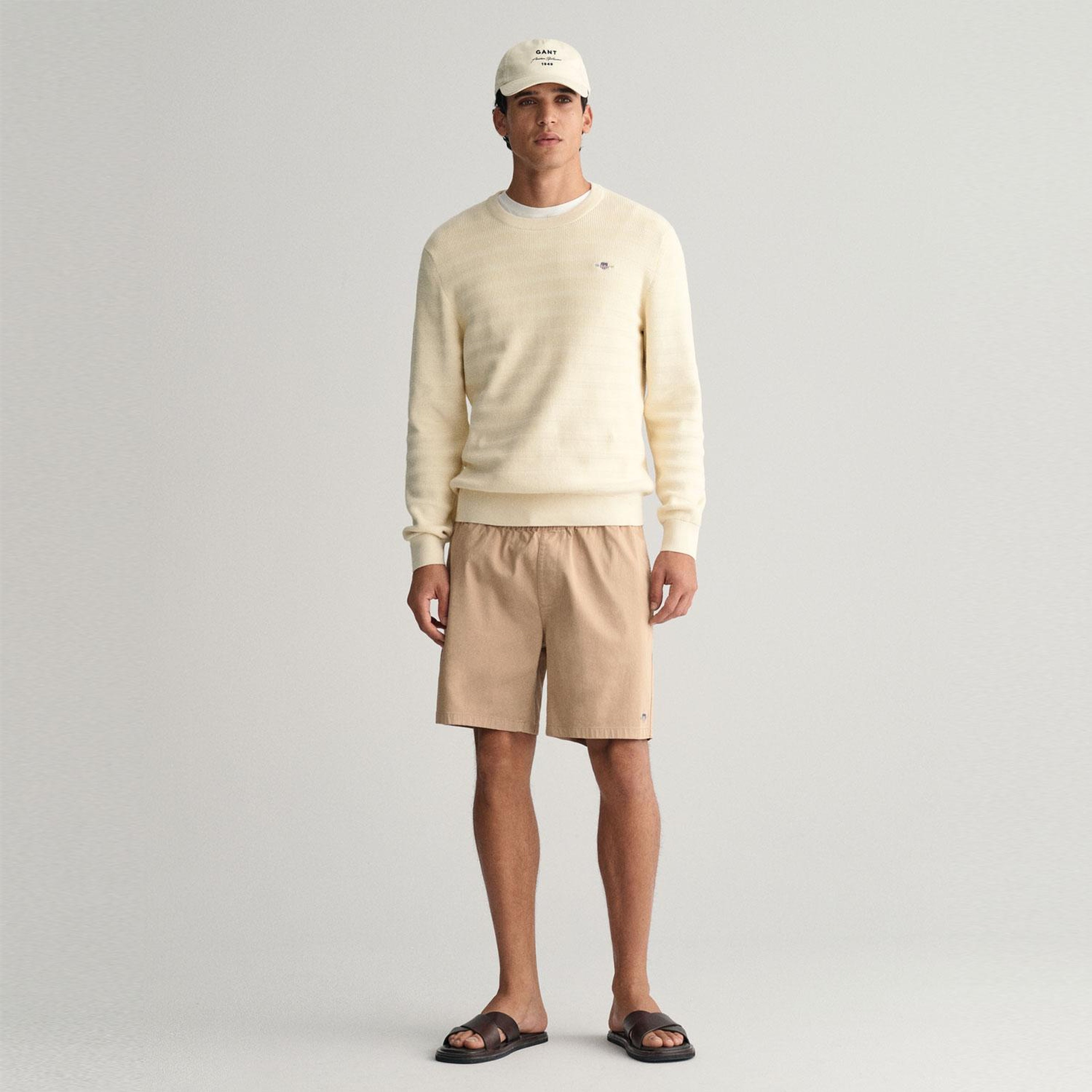 GANT Erkek Krem Regular Fit Bisiklet Yaka Logolu Kazak