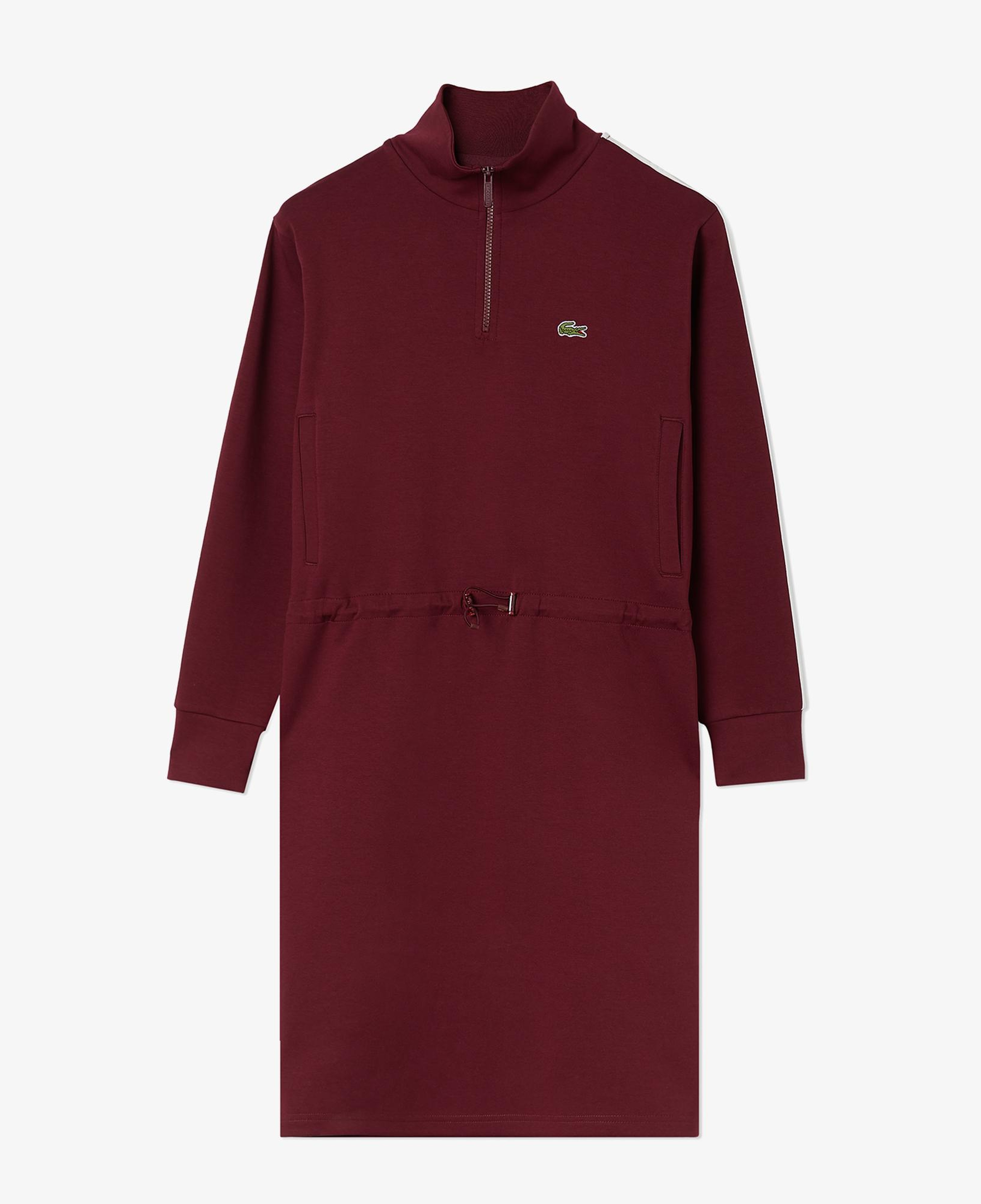Kadın Loose Fit Uzun Kollu Dik Yaka Baskılı Bordo Elbise
