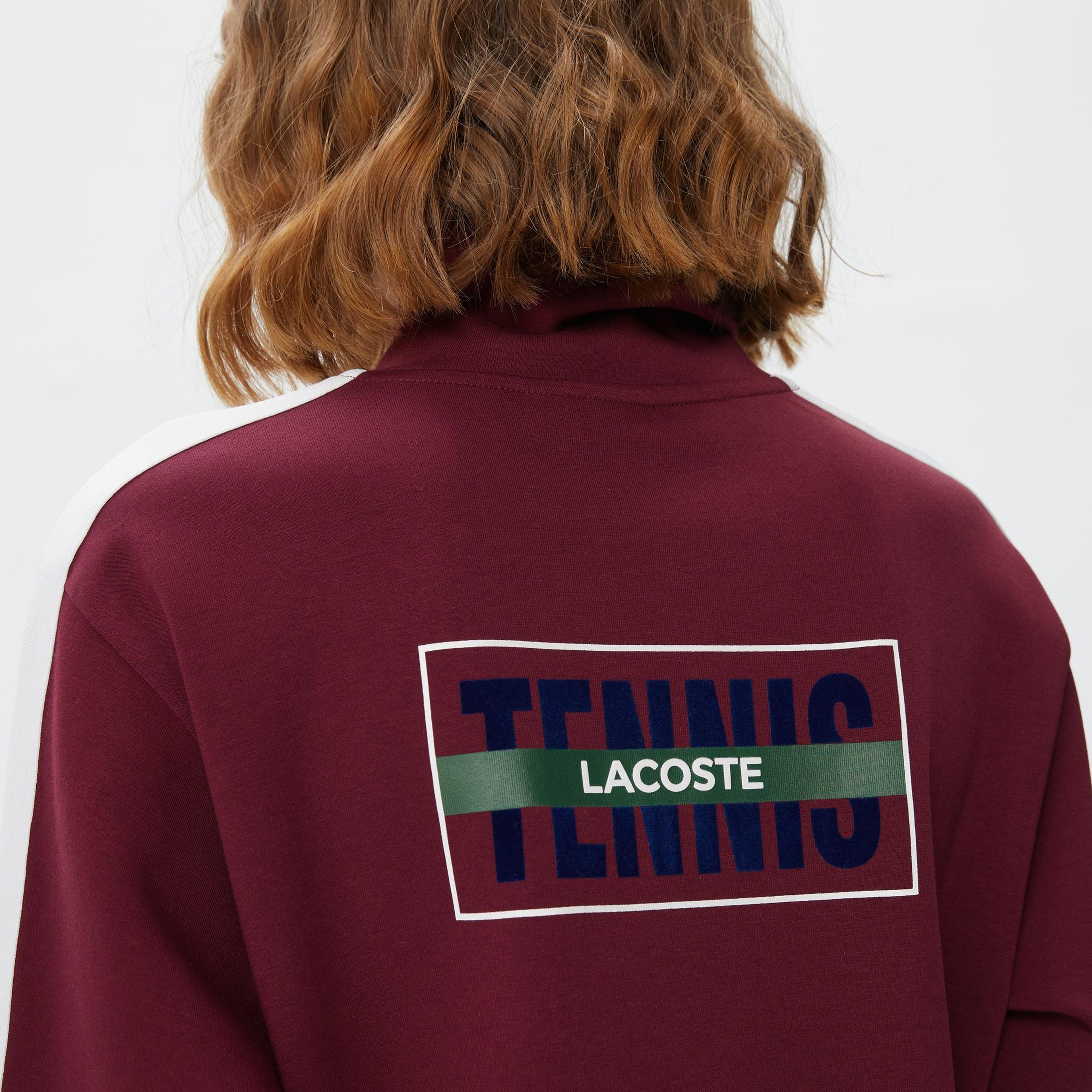 Kadın Loose Fit Uzun Kollu Dik Yaka Baskılı Bordo Elbise