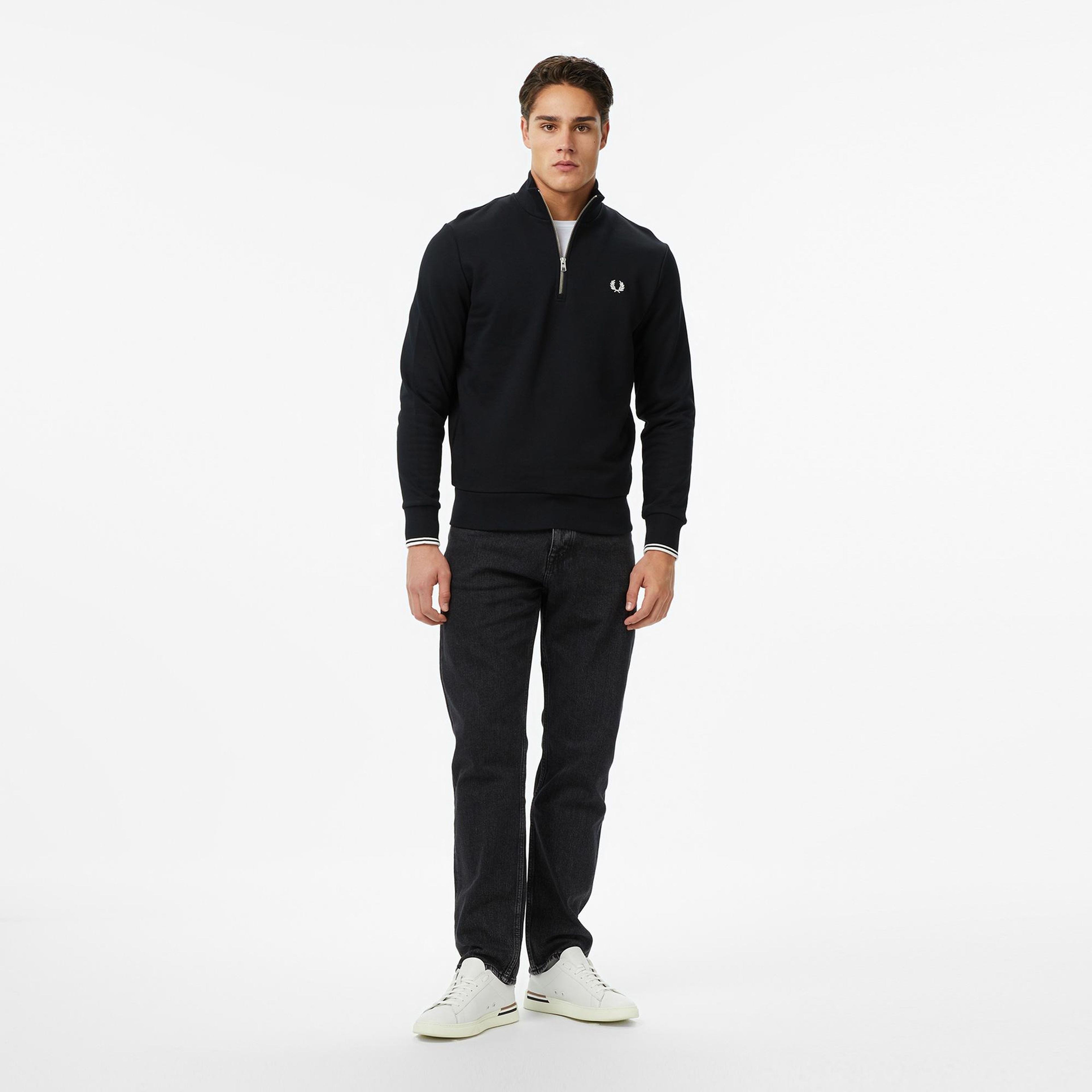 Fred Perry Half Zip Erkek Siyah Sweatshirt