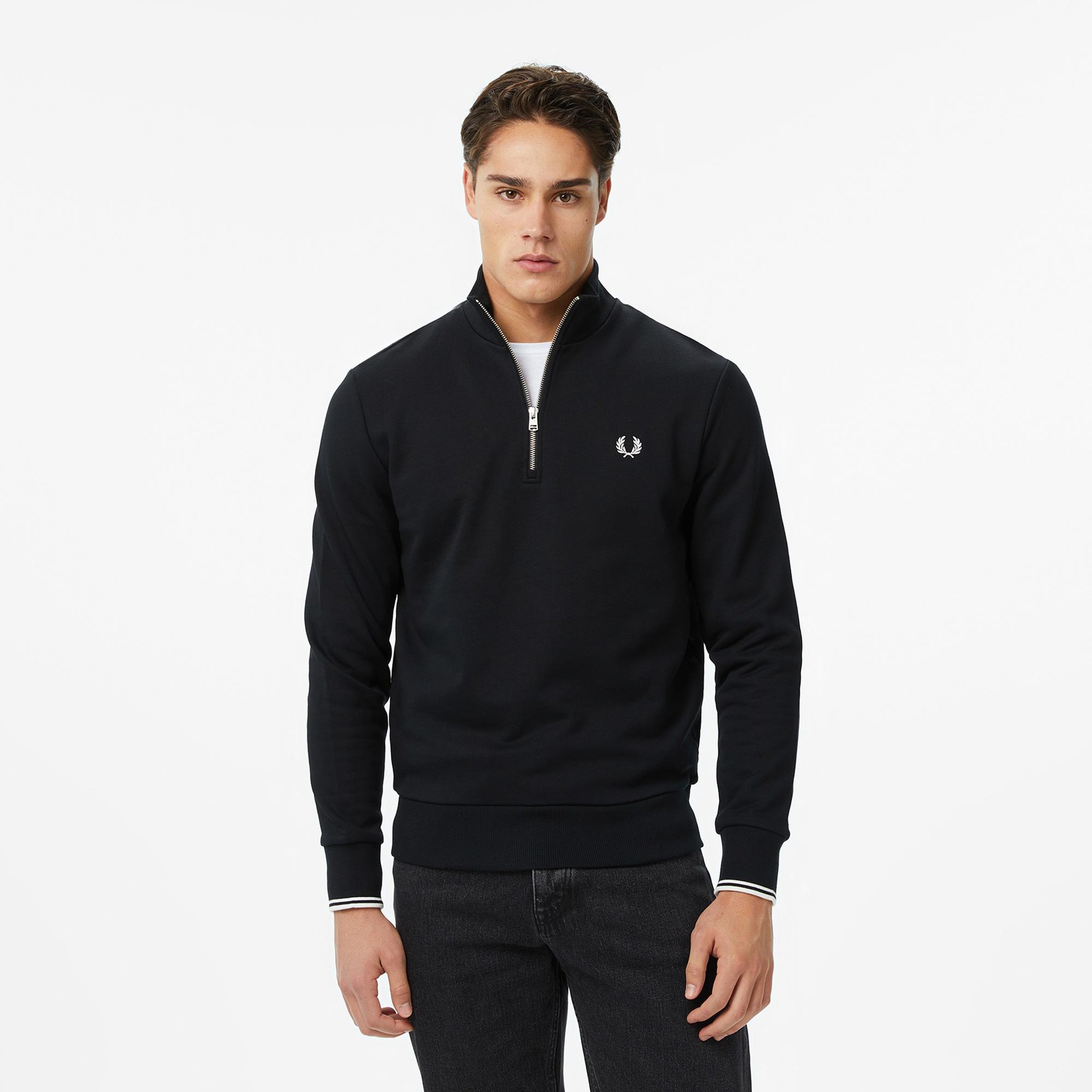 Fred Perry Half Zip Erkek Siyah Sweatshirt