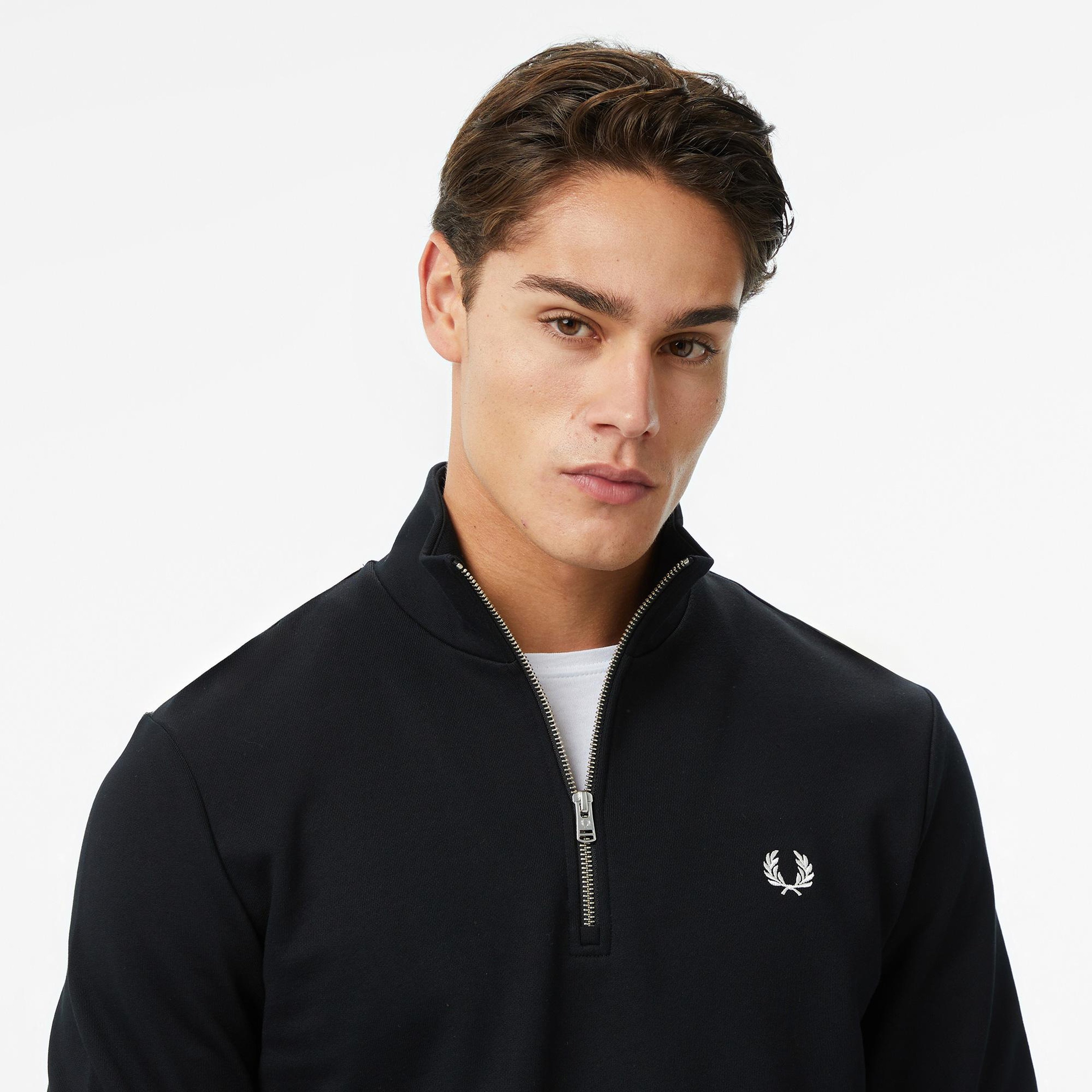 Fred Perry Half Zip Erkek Siyah Sweatshirt
