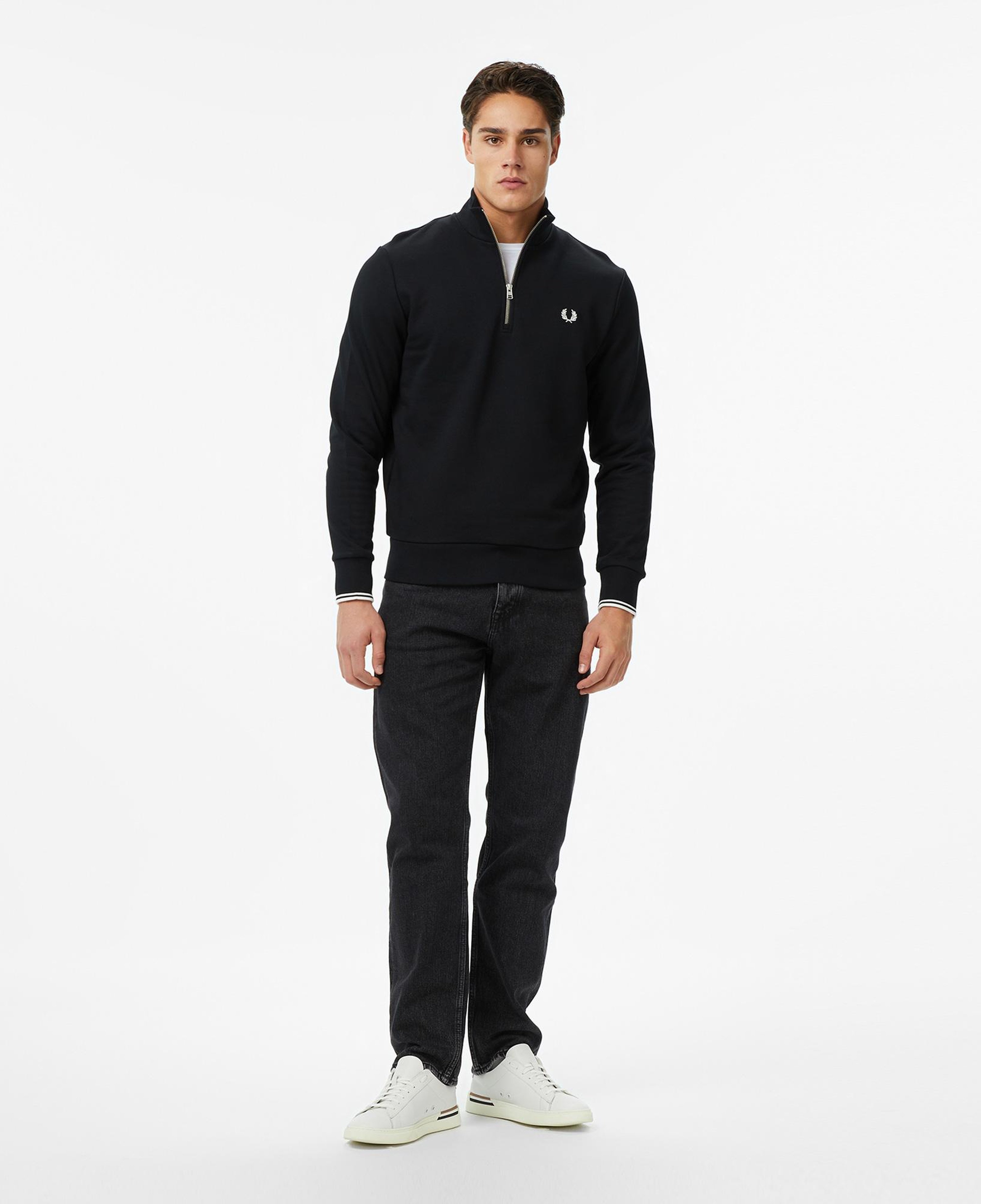 Fred Perry Half Zip Erkek Siyah Sweatshirt