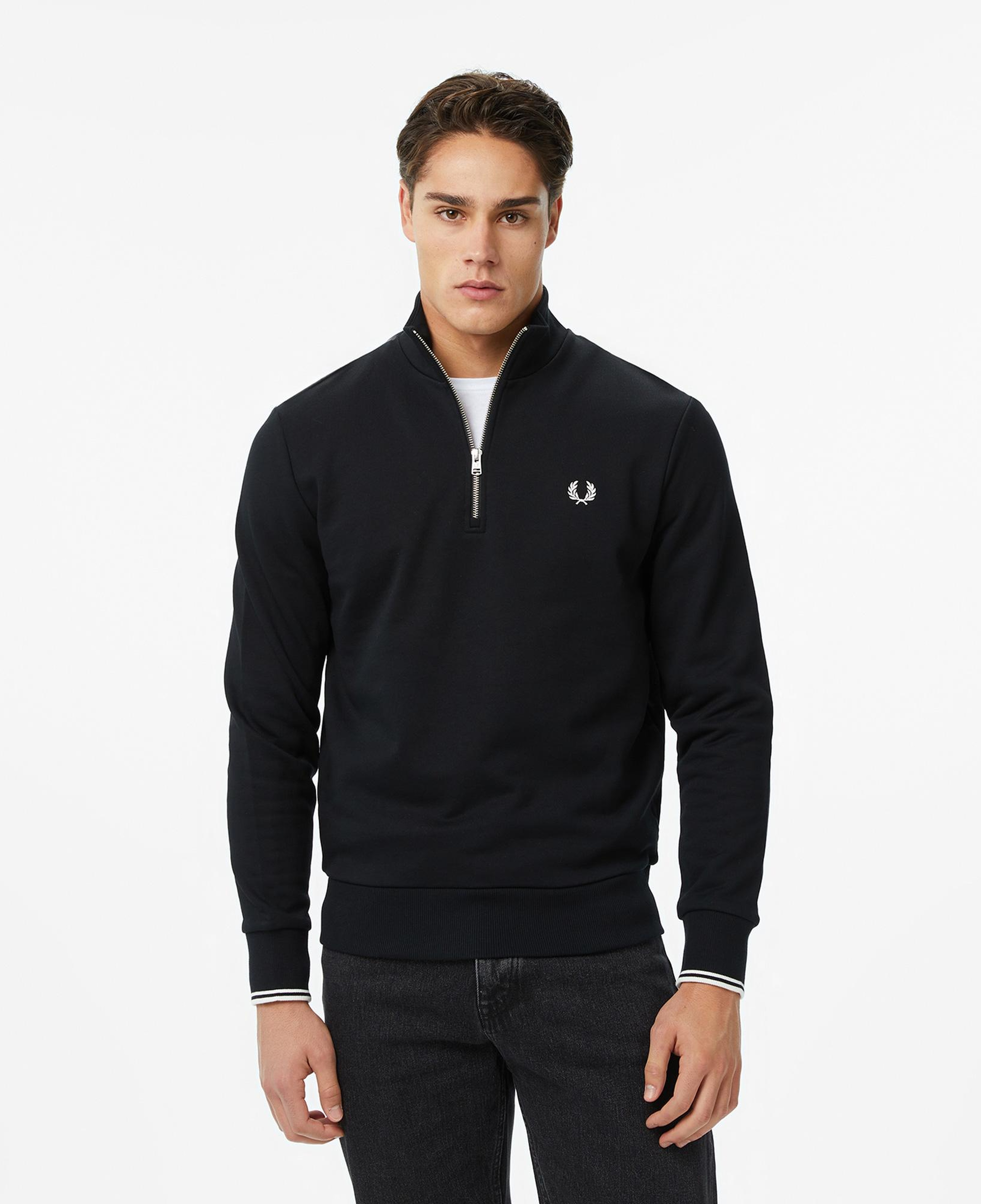 Fred Perry Half Zip Erkek Siyah Sweatshirt