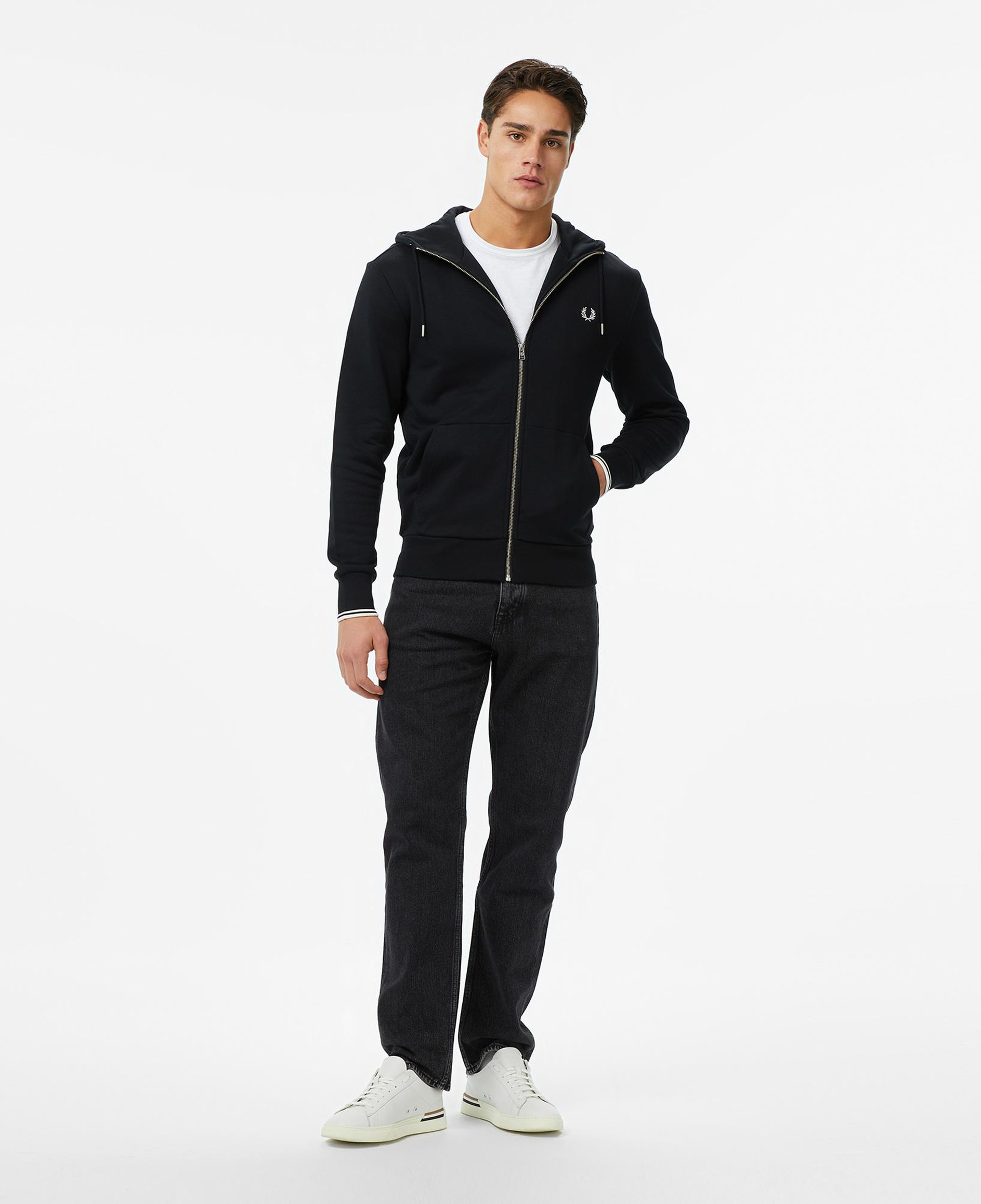 Fred Perry Hooded Zip Through Erkek Siyah Sweatshirt