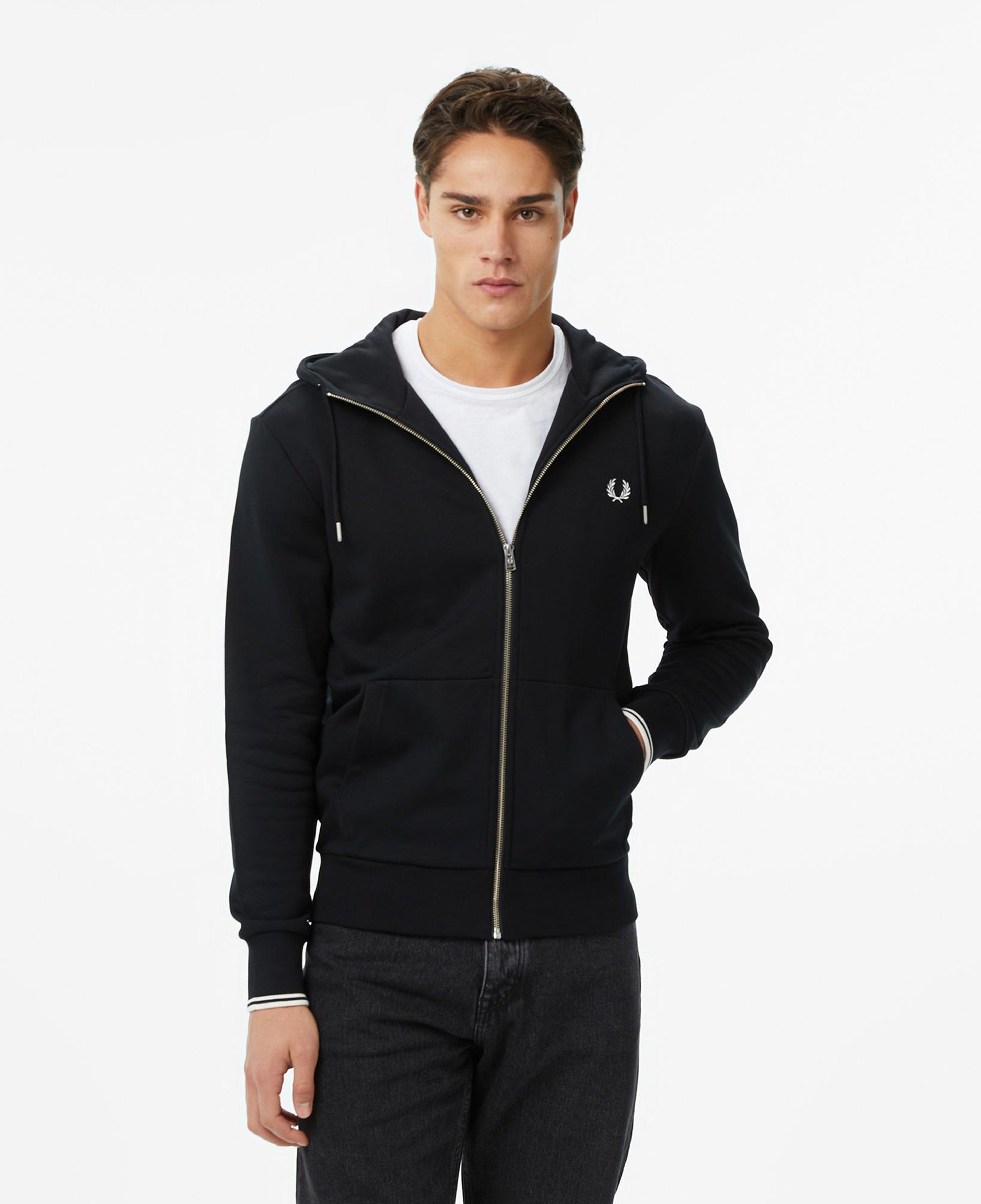 Fred Perry Hooded Zip Through Erkek Siyah Sweatshirt
