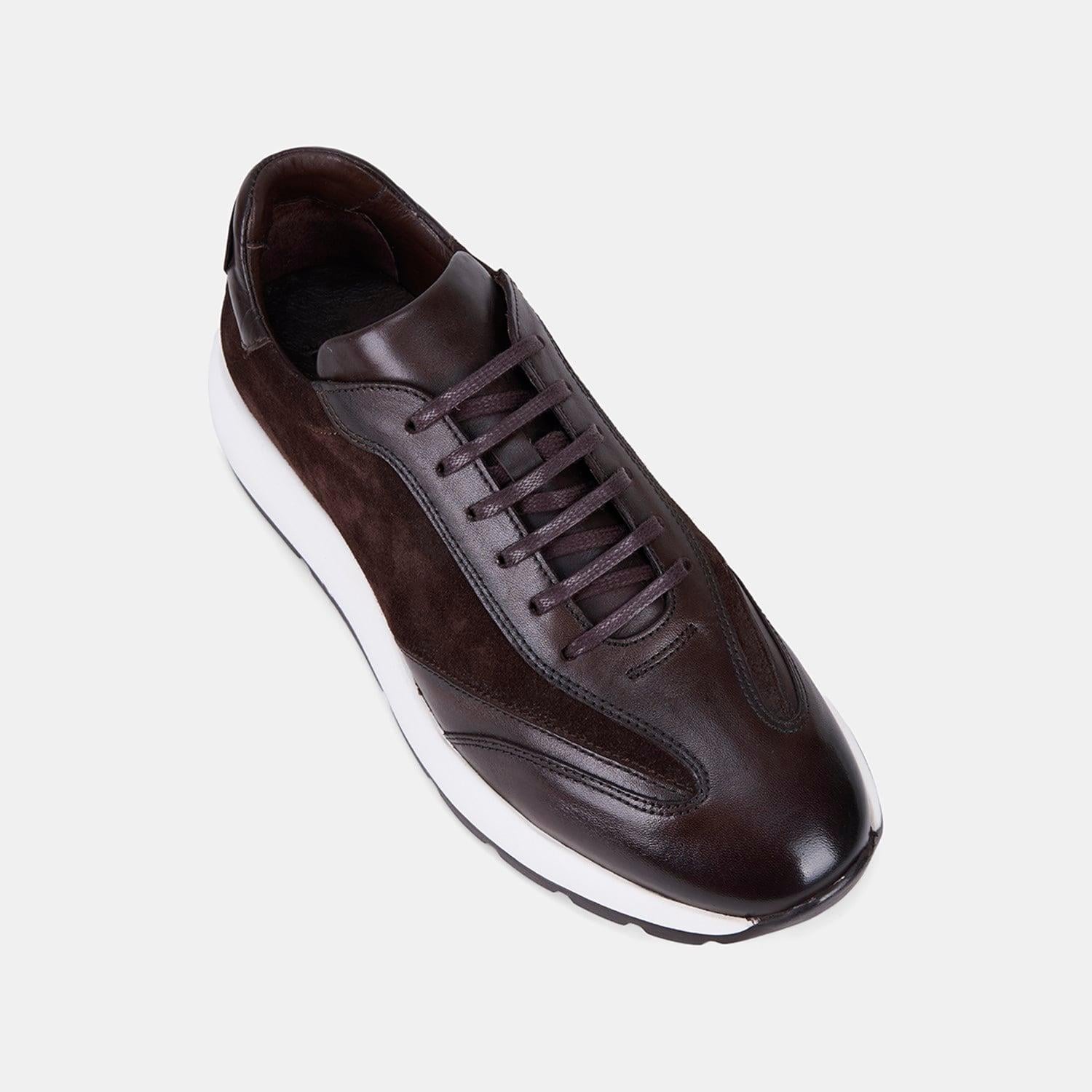 Erkek Acı Kahve Bağcıklı Süet Detaylı Deri Sneaker