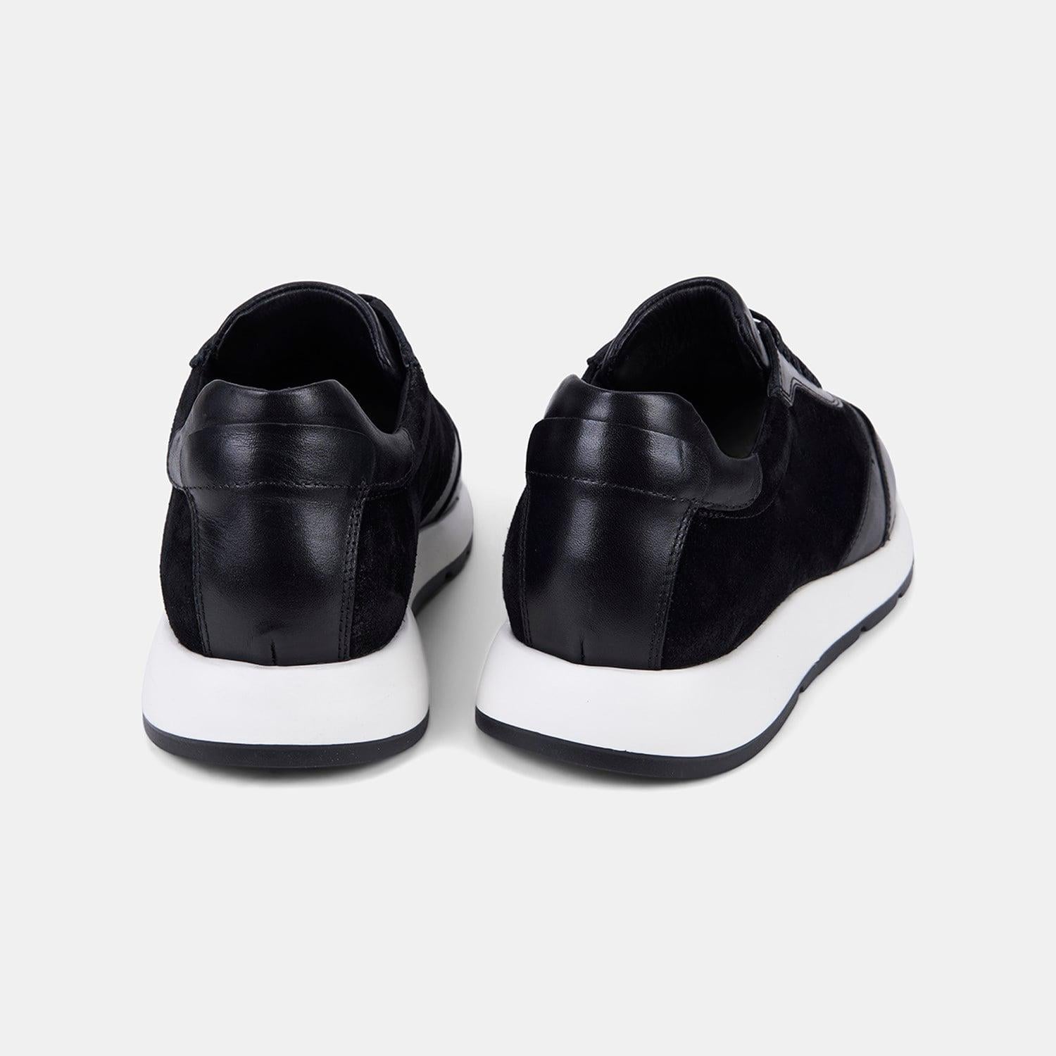Erkek Siyah Bağcıklı Süet Detaylı Deri Sneaker