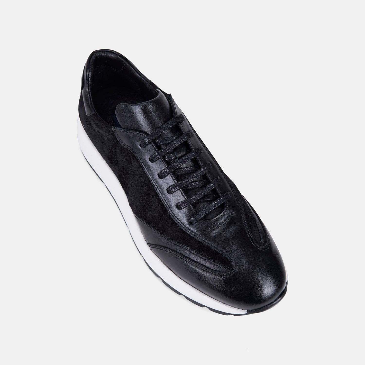 Erkek Siyah Bağcıklı Süet Detaylı Deri Sneaker