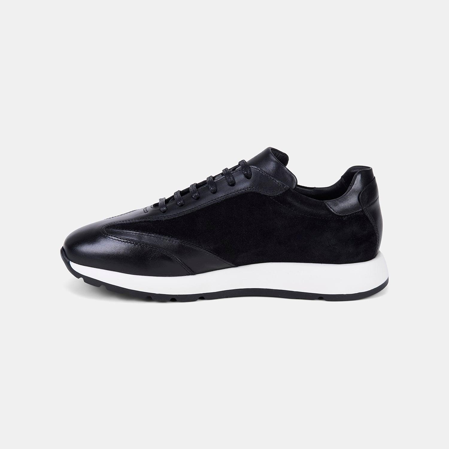 Erkek Siyah Bağcıklı Süet Detaylı Deri Sneaker