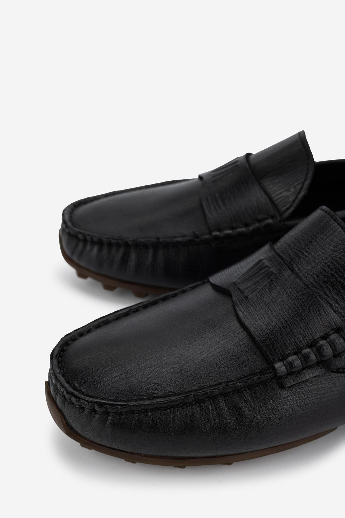 Valmenti Erkek Hakiki Deri Siyah Loafer Ayakkabı