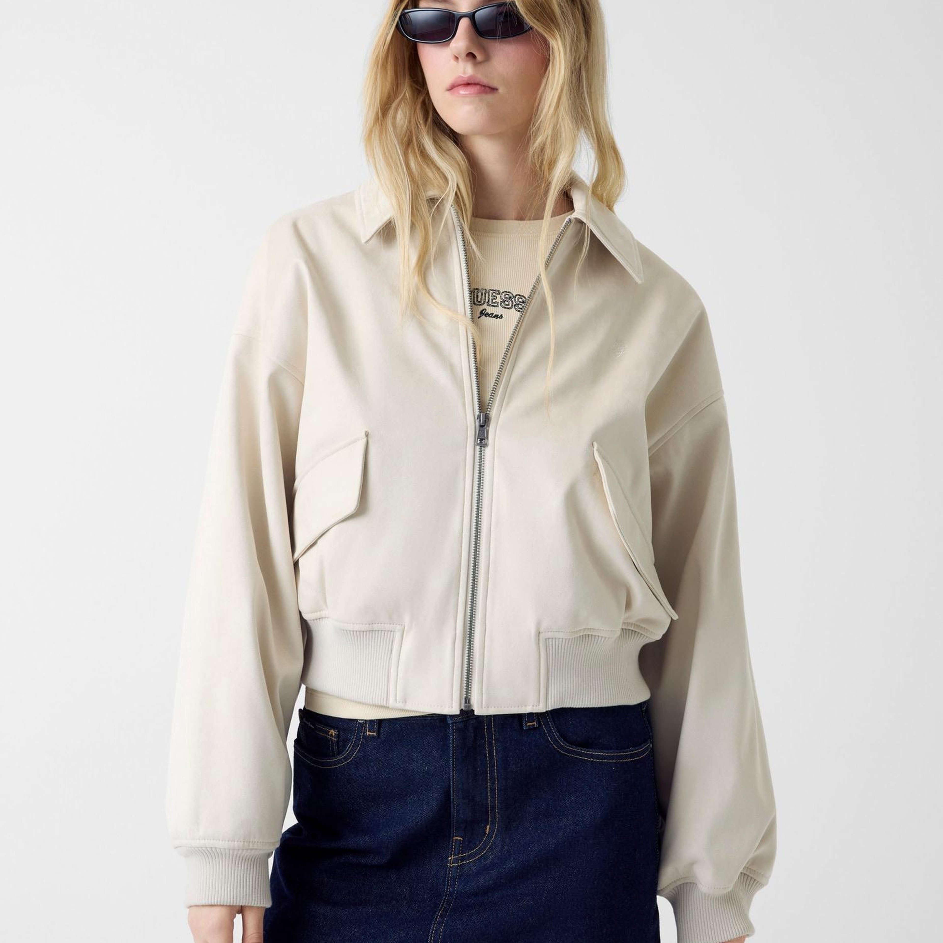 Guess Jeans Suede Kadın Bomber Ceket