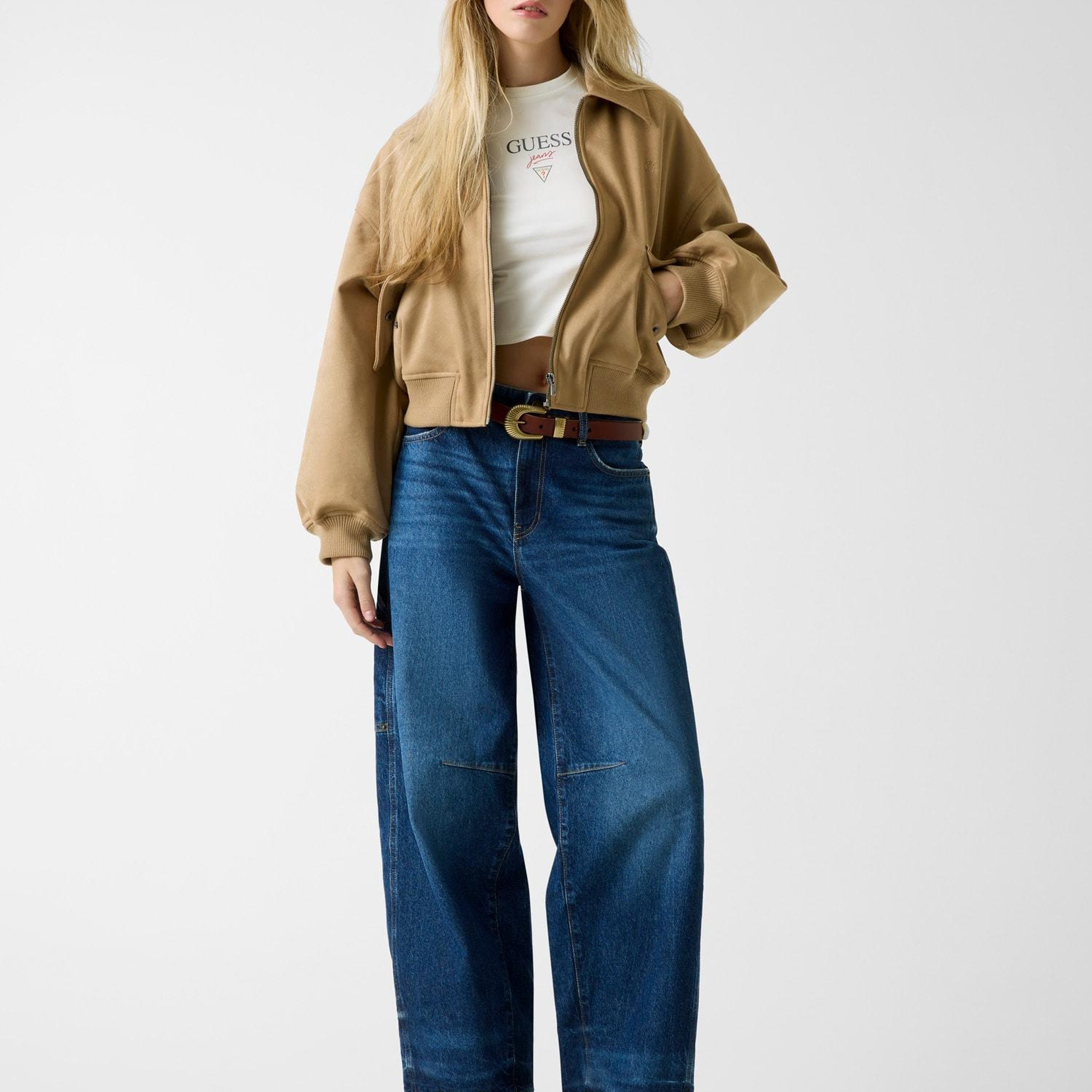 Guess Jeans Suede Kadın Bomber Ceket