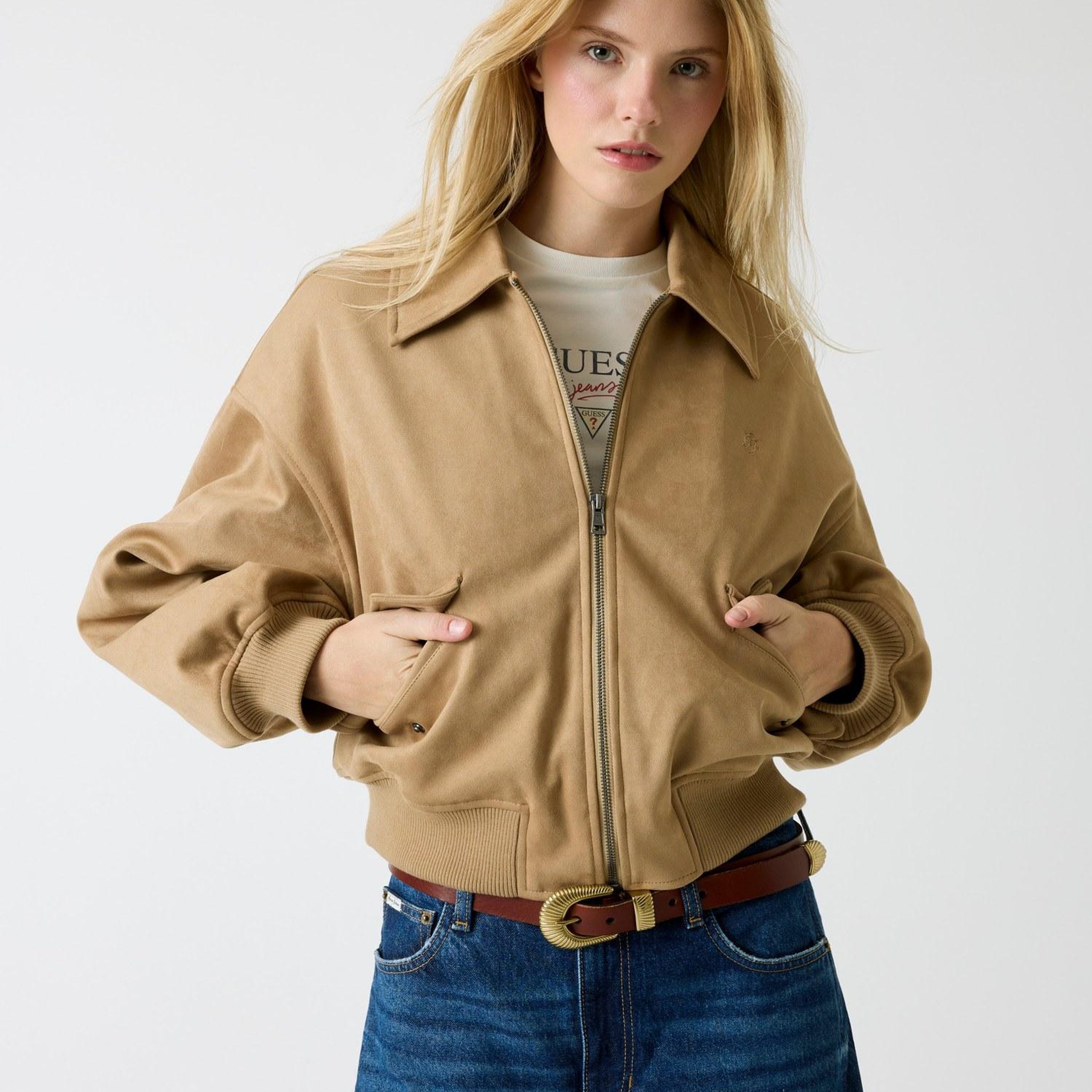 Guess Jeans Suede Kadın Bomber Ceket